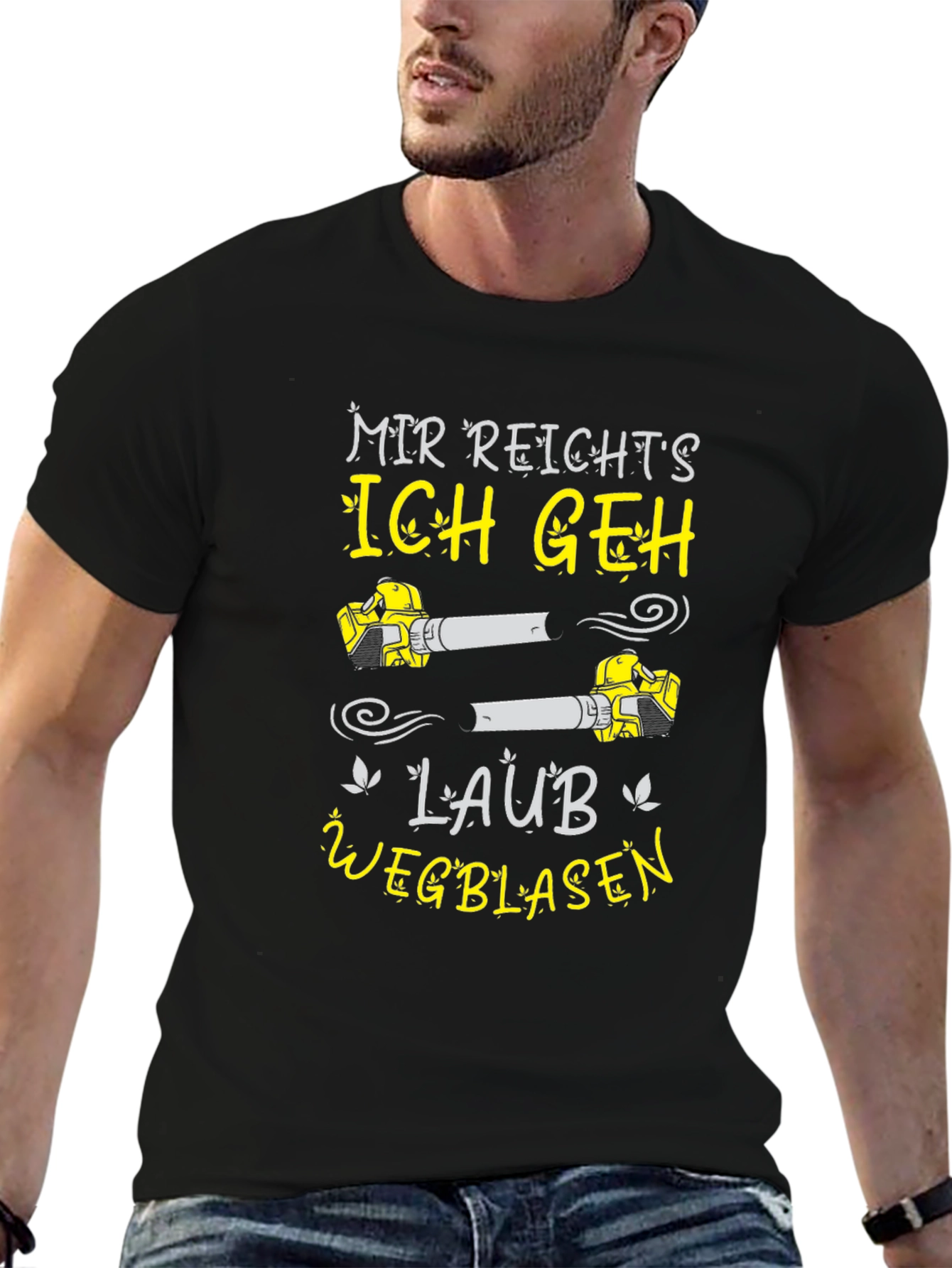 Black Funny German Leaf Blower T-Shirt view 6