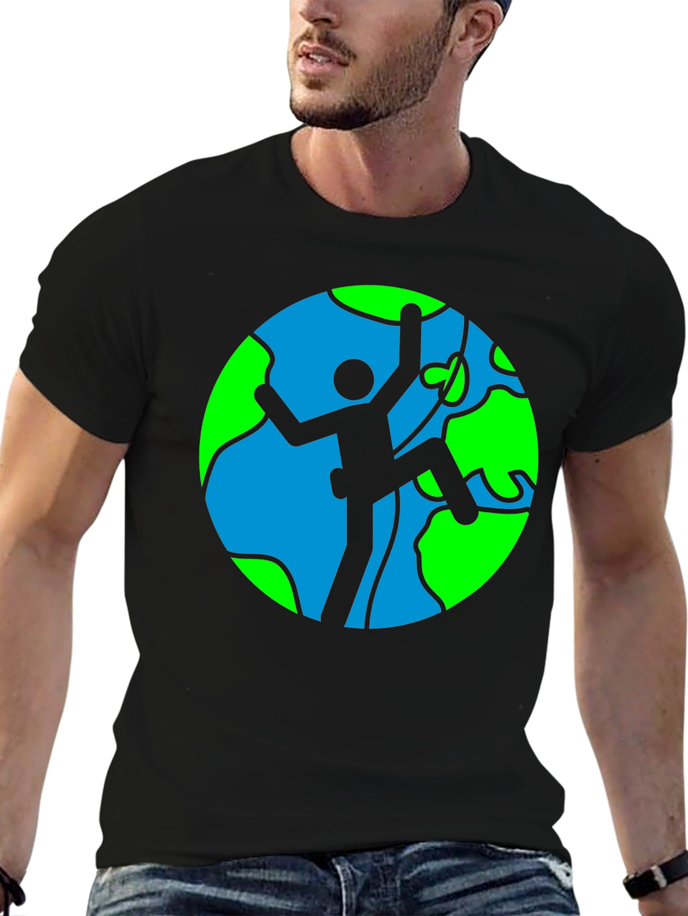 Black Climber Earth Graphic Tee - Black Cotton T-Shirt view 6