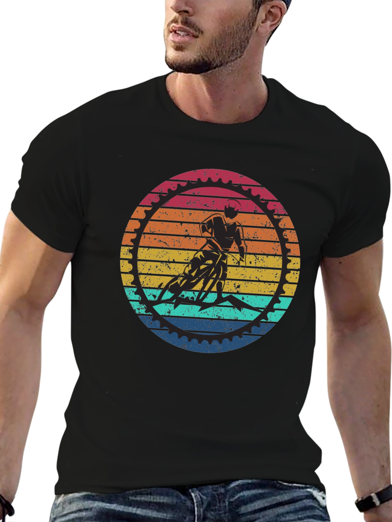 Black Retro Cycling Graphic T-Shirt - Black view 6