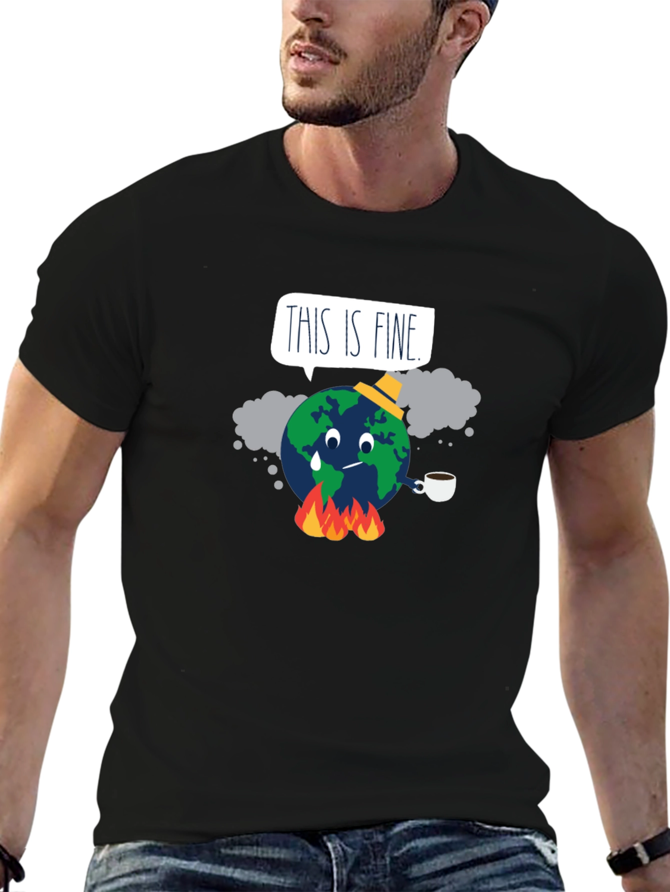 Black This is Fine Global Warming T-Shirt view 6