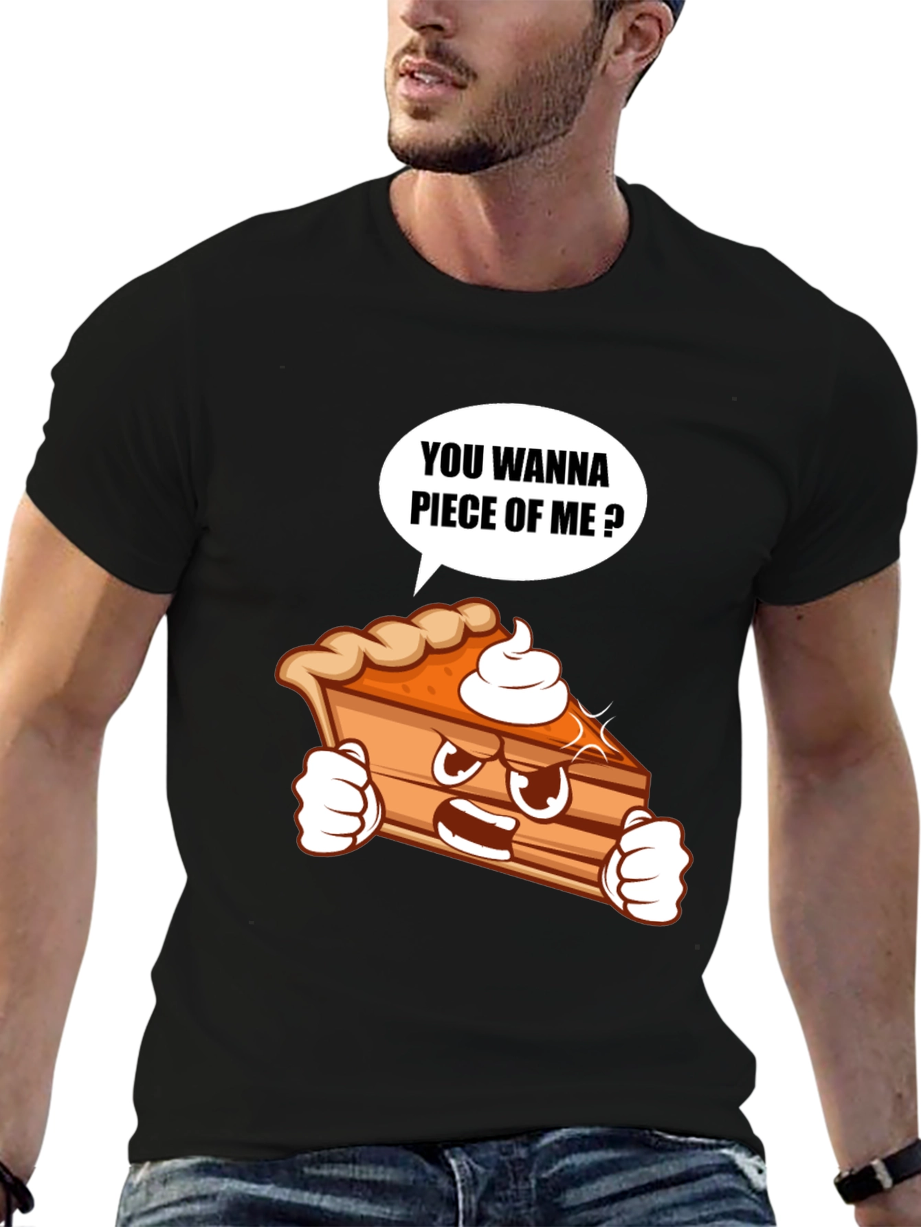 Black Funny Pie Slice Cartoon Graphic T-Shirt view 6