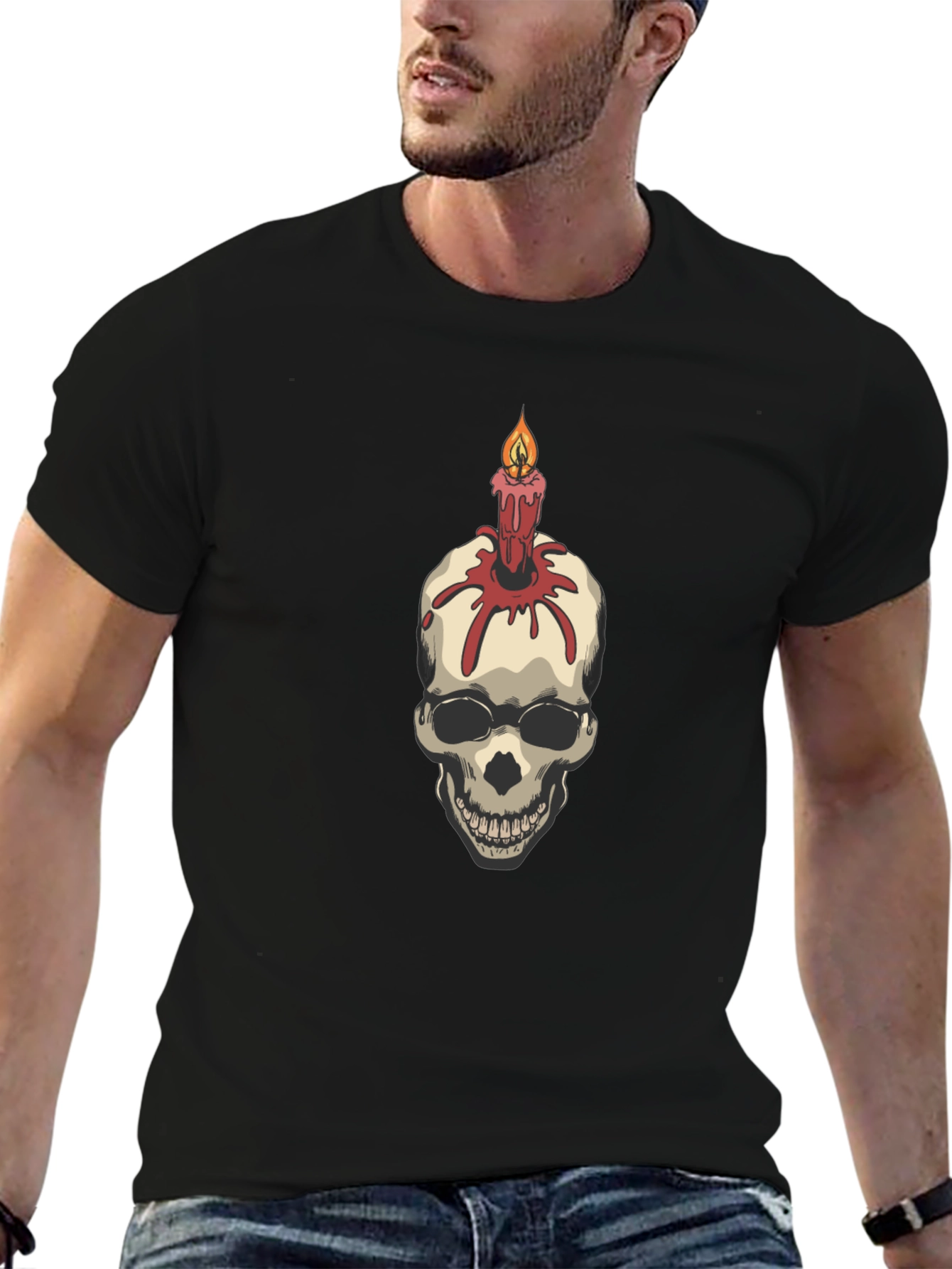 Black Skull Candle Graphic Tee view 6
