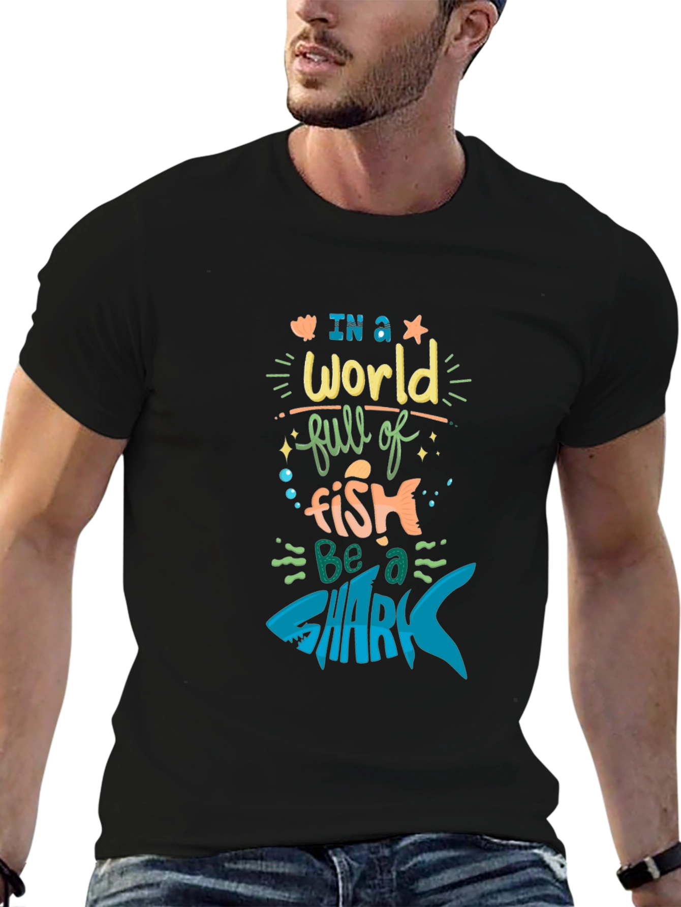 Black Be a Shark T-Shirt - Motivational Graphic Tee view 6