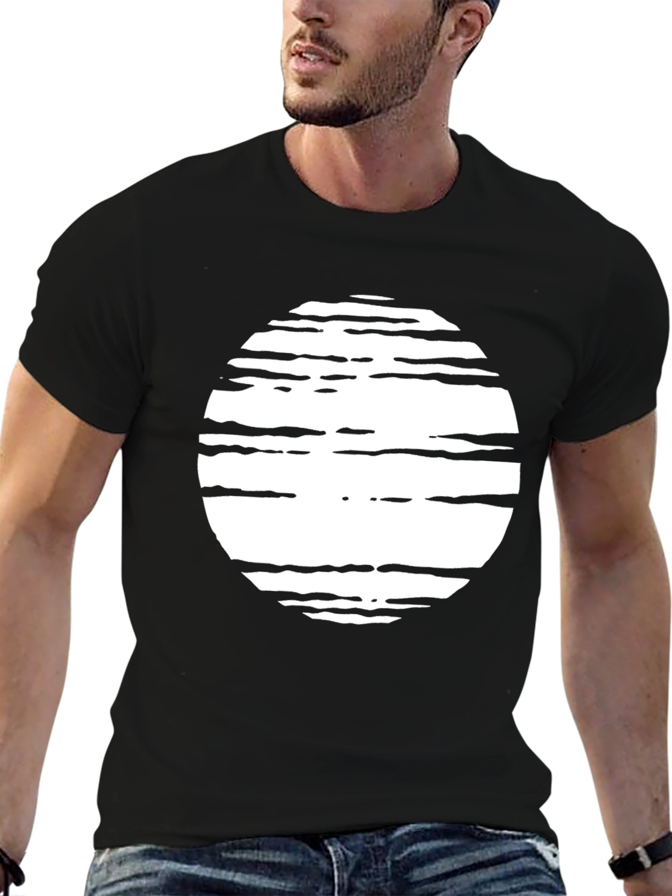 Stripped Circle Graphic Black T-Shirt - 6