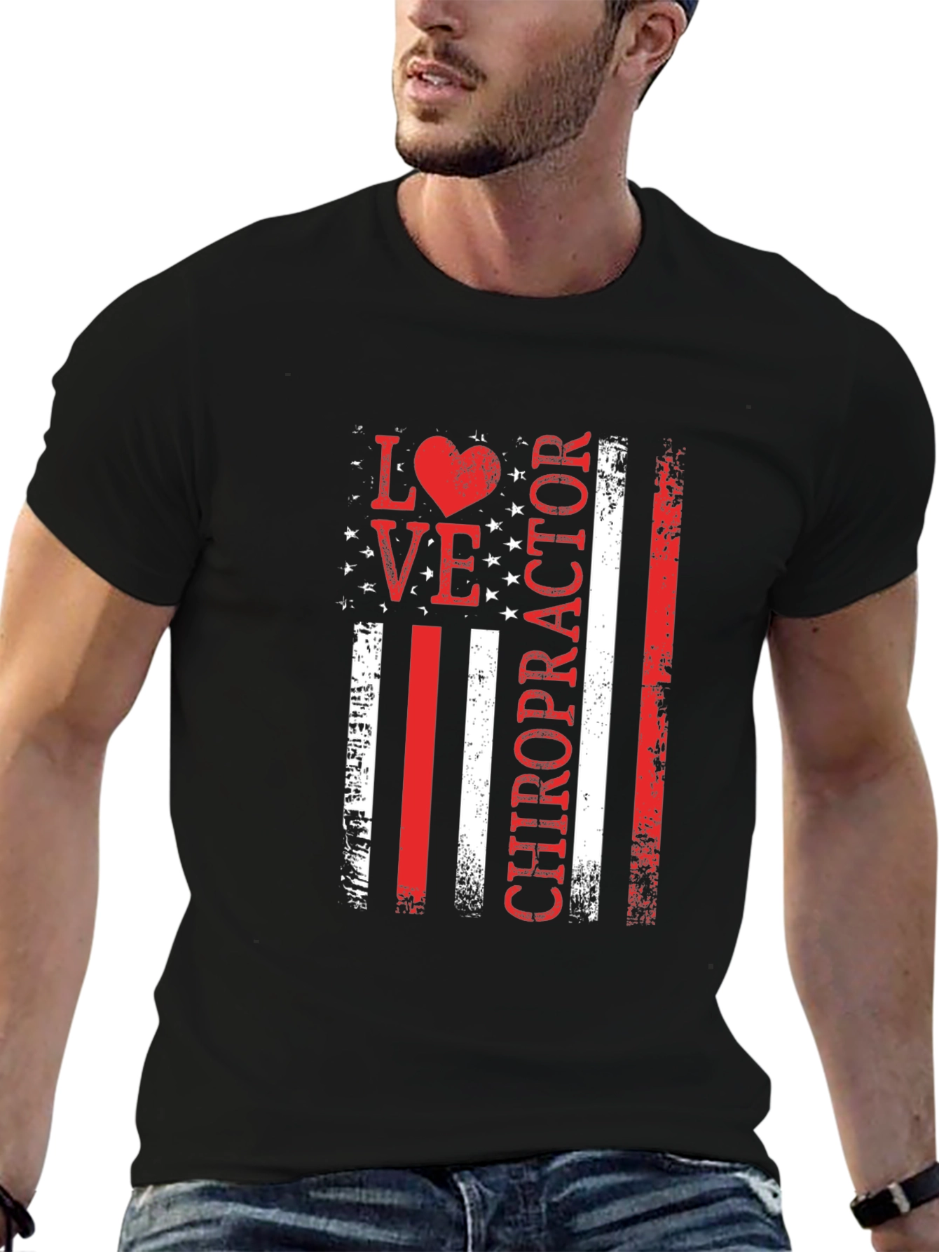 Black Love Chiropractor American Flag Style T-Shirt view 6