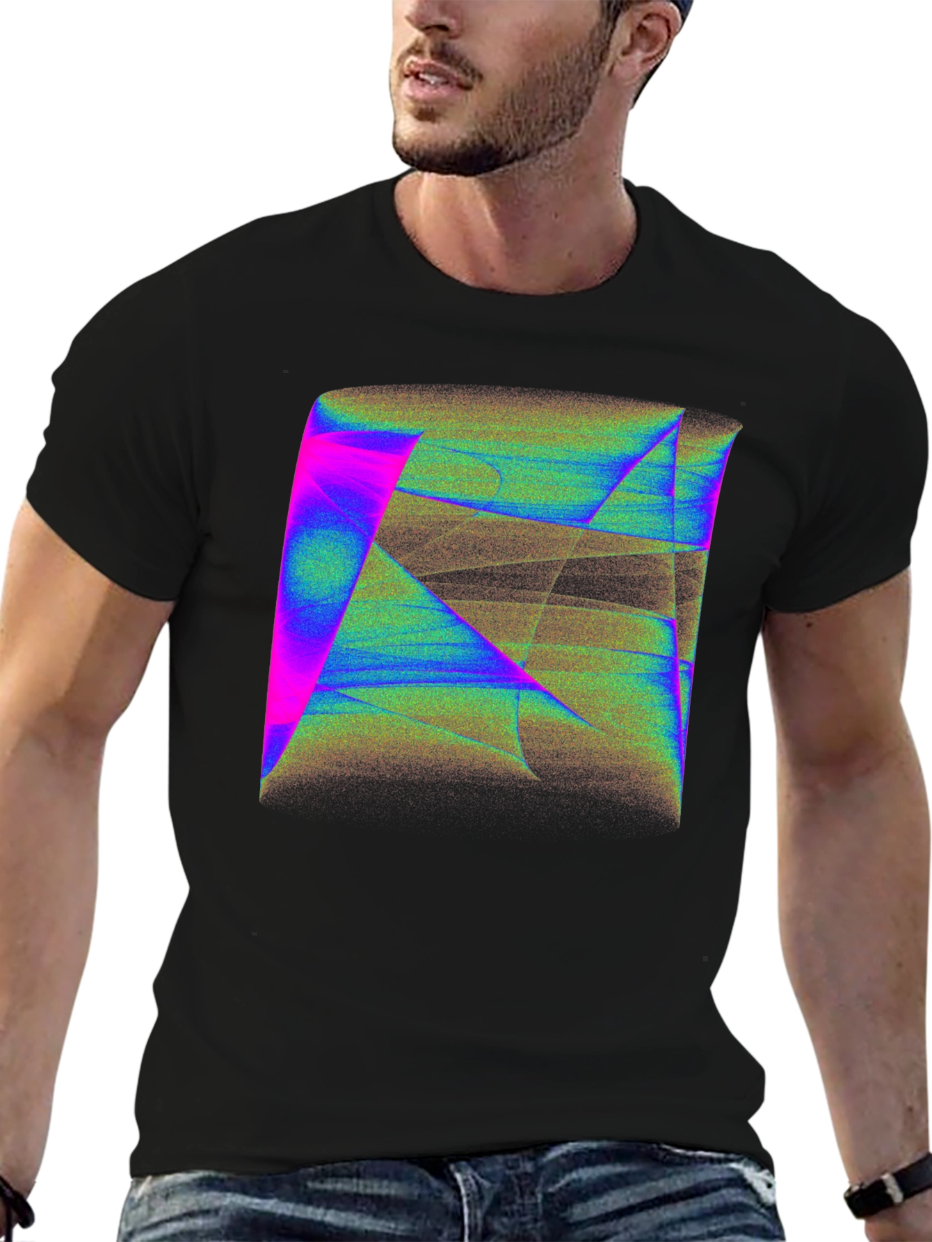 Black Abstract Geometric Art Men's Black T-Shirt view 6