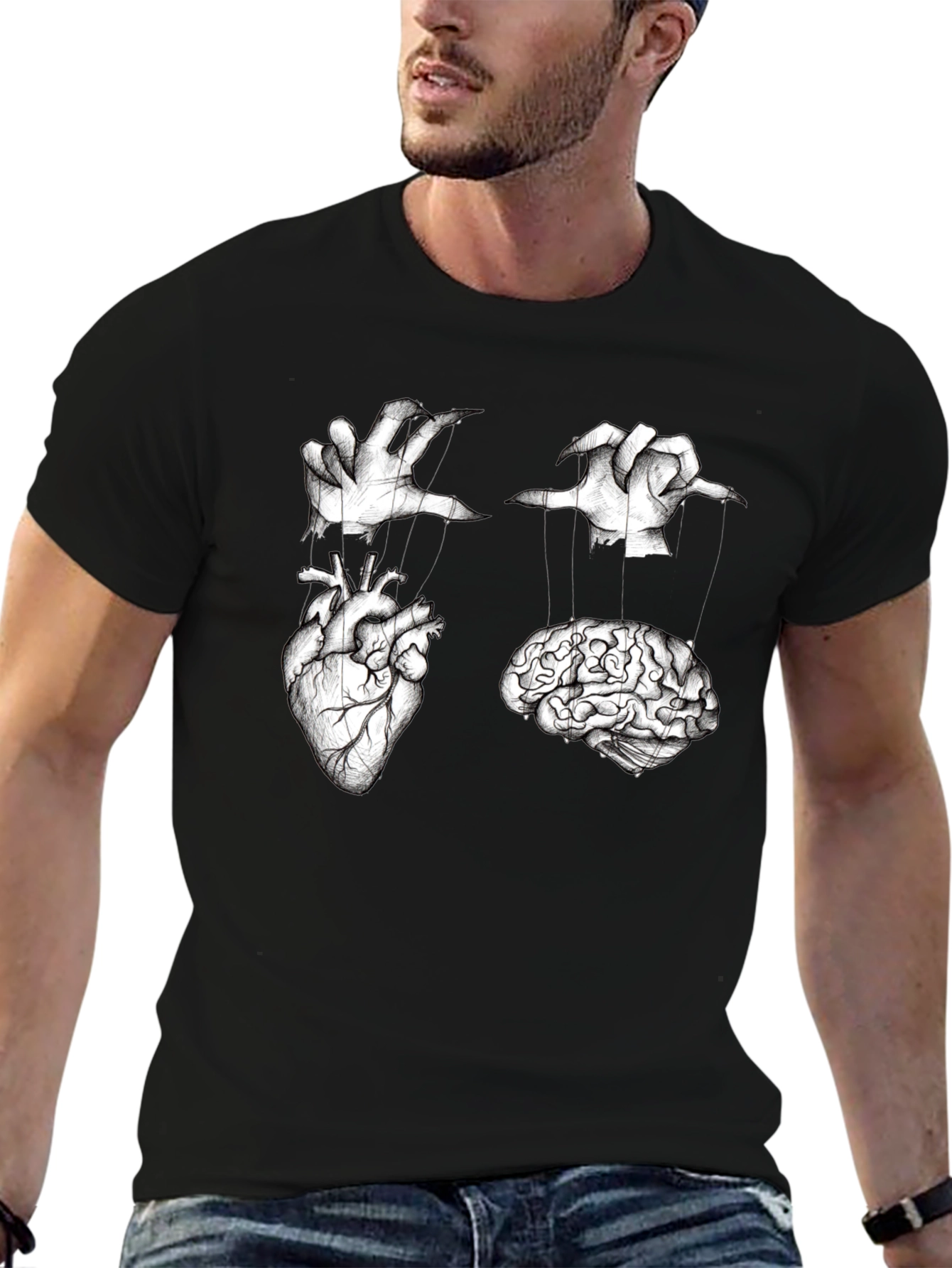 Black Brain & Heart Marionette T-Shirt view 6