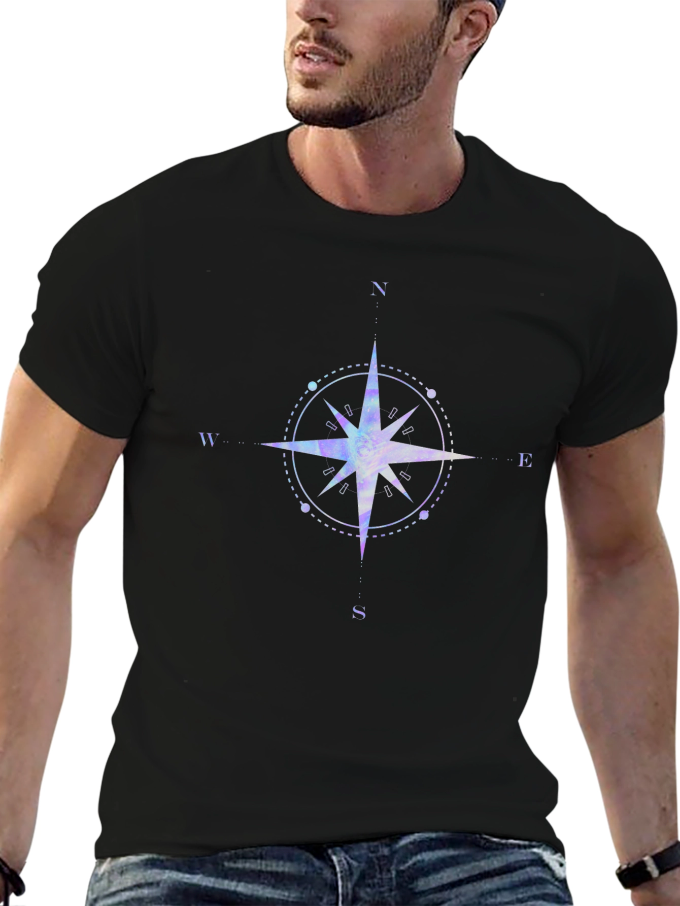 Black Compass Graphic Black T-Shirt for Men view 6