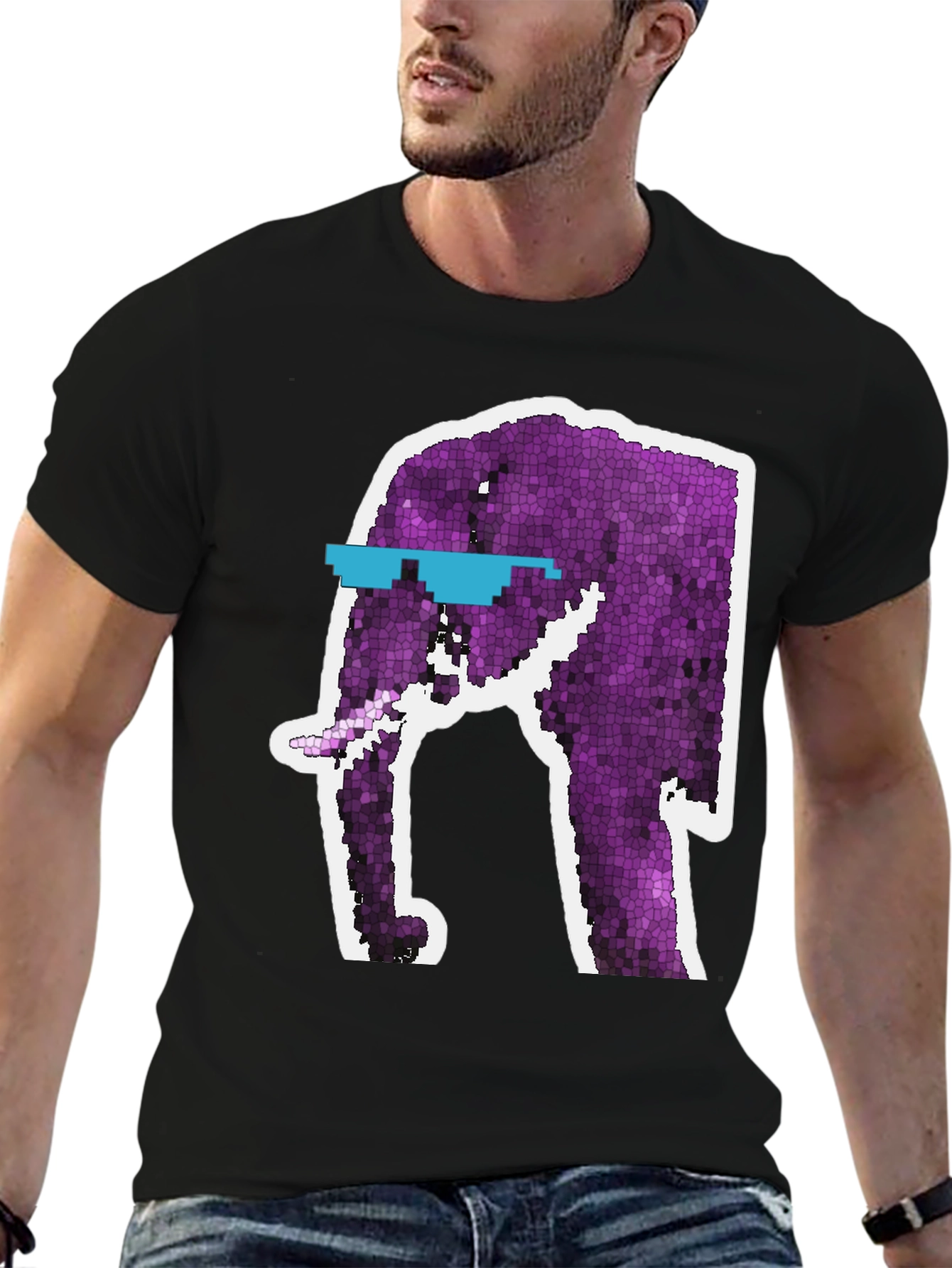 Black Cool Elephant Graphic Tee - Black Cotton T-Shirt view 6