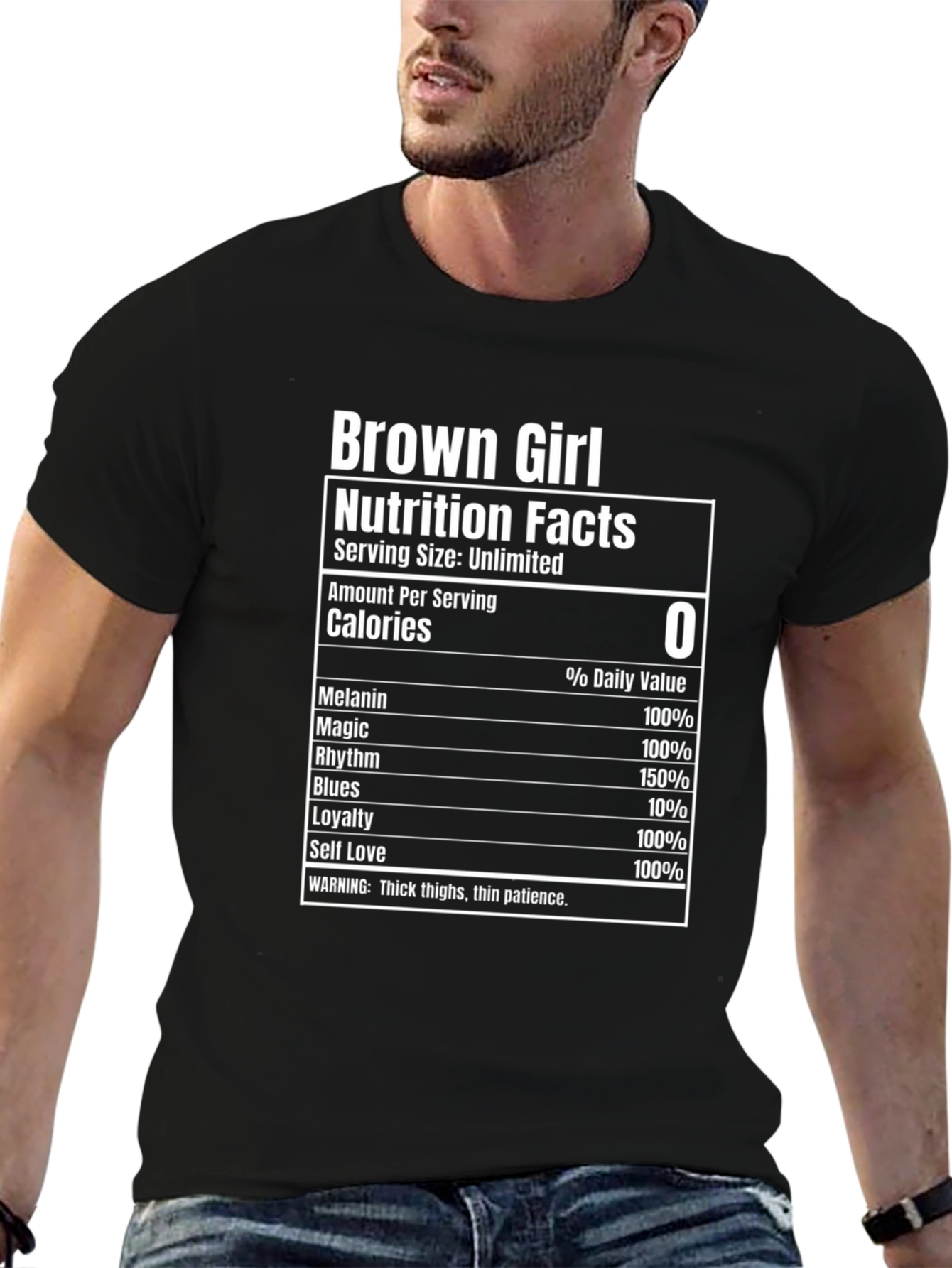 Black Brown Girl Nutrition Facts T-Shirt - Unlimited Serving view 6