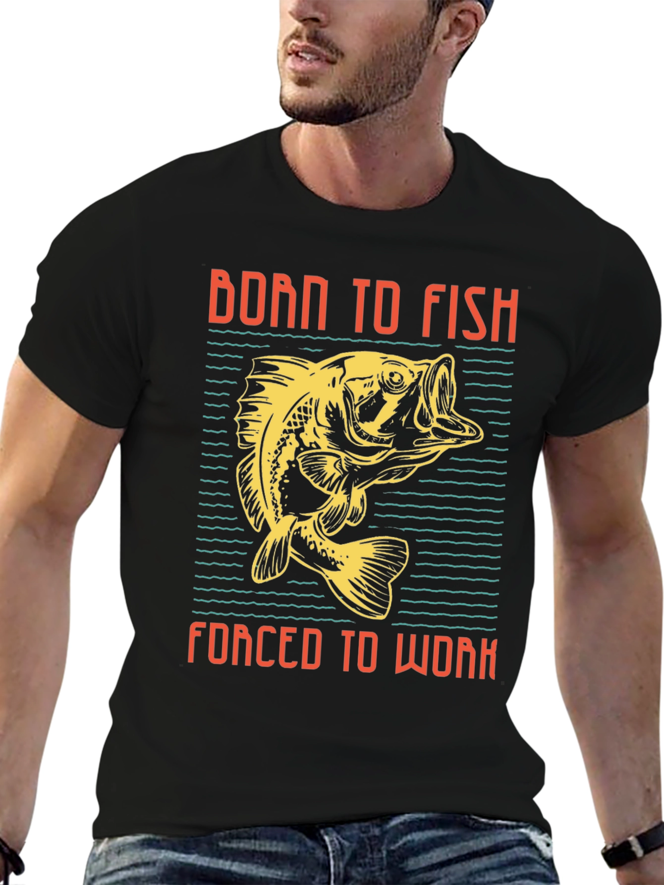 Black Born to Fish T-Shirt view 6