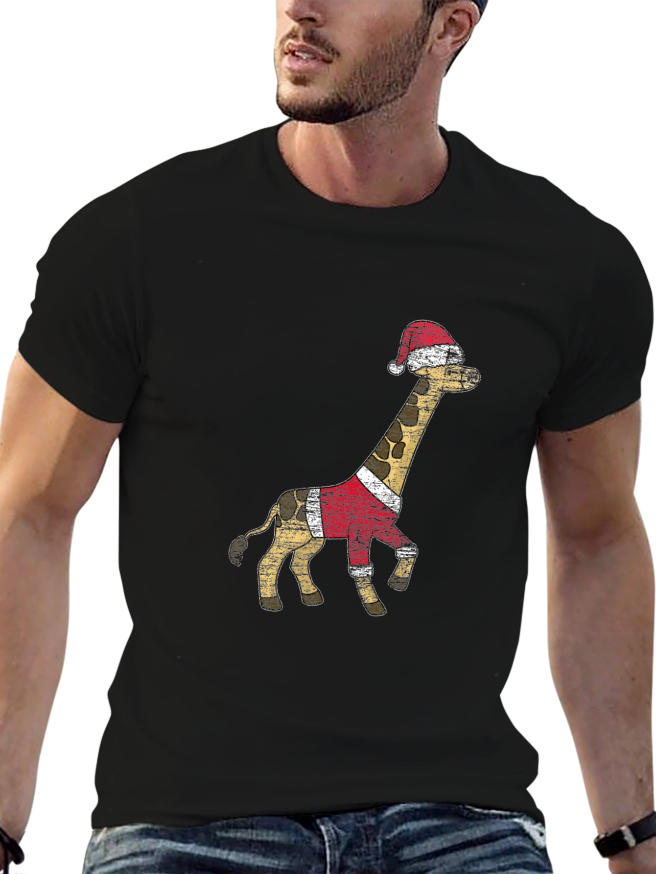 Black Festive Giraffe T-Shirt - Holiday Style view 6