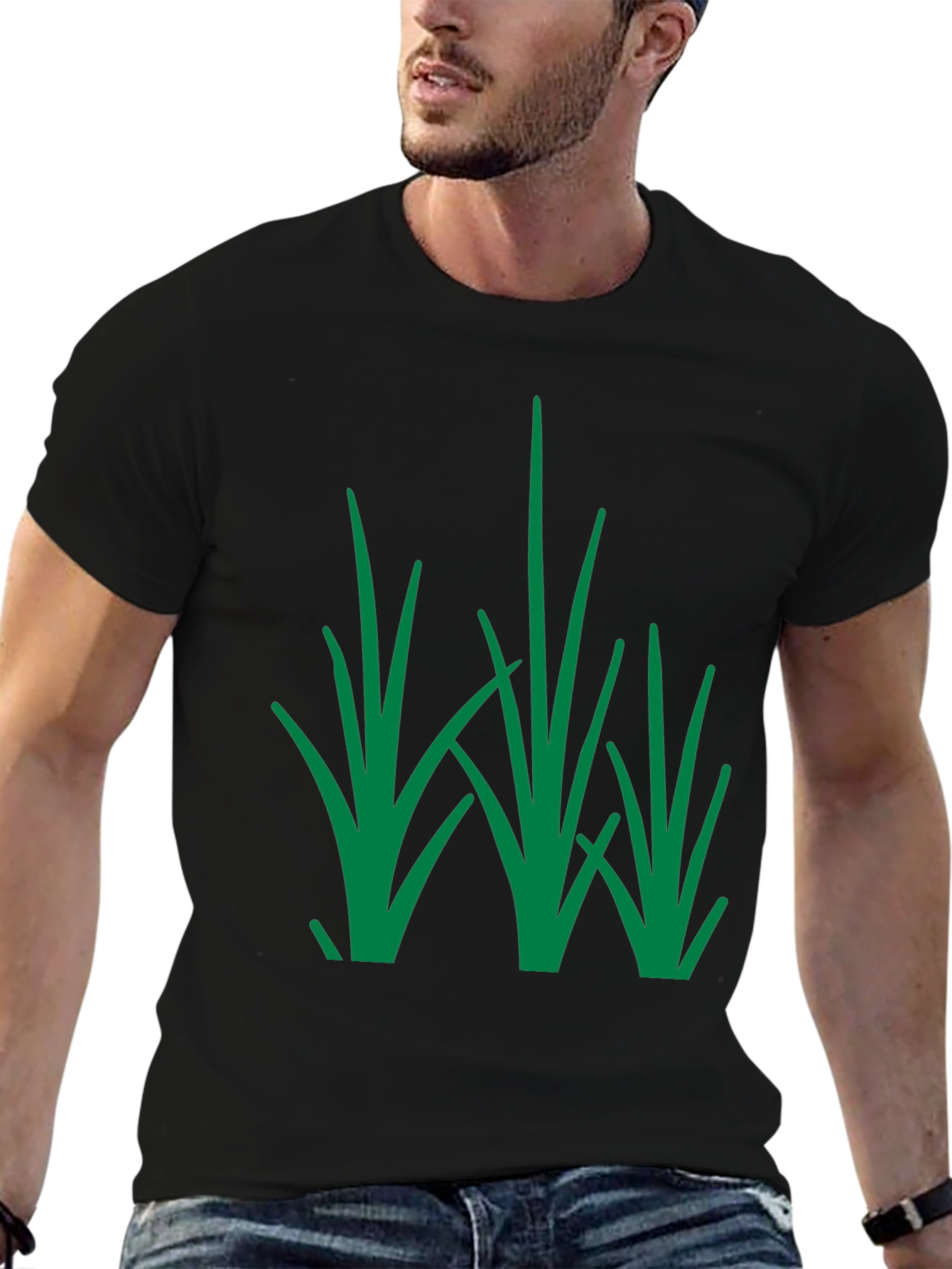 Black Green Grass Design Black T-Shirt view 6