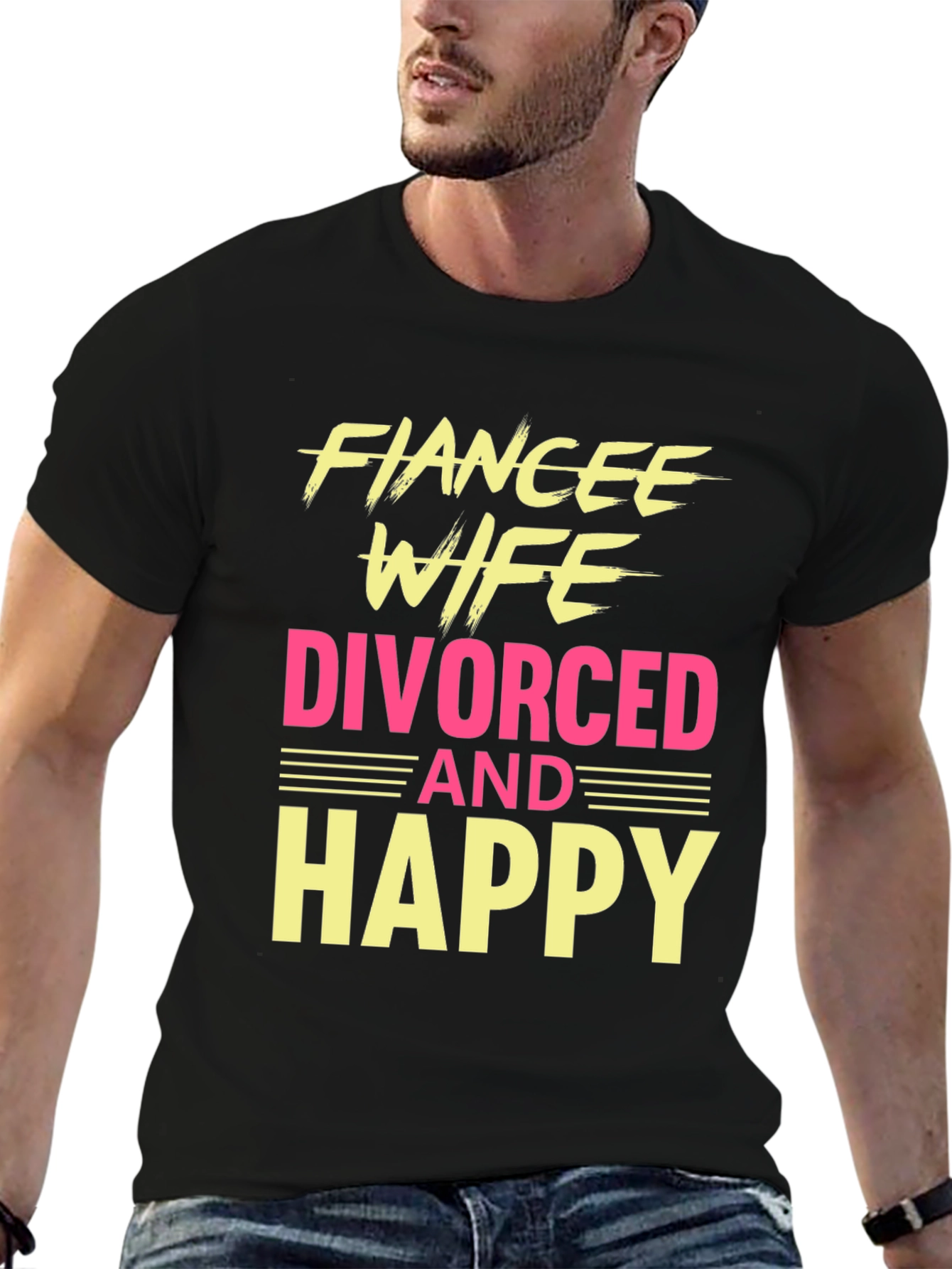 Black Funny Divorced & Happy Graphic T-Shirt view 6