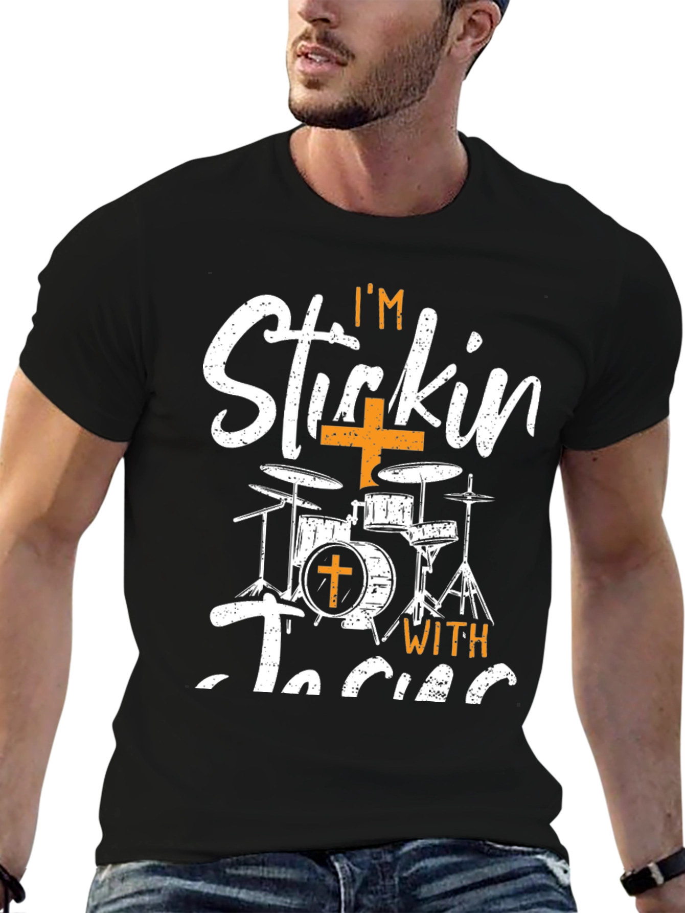 Black Stickin' with Jesus Drummer Christian T-Shirt view 6