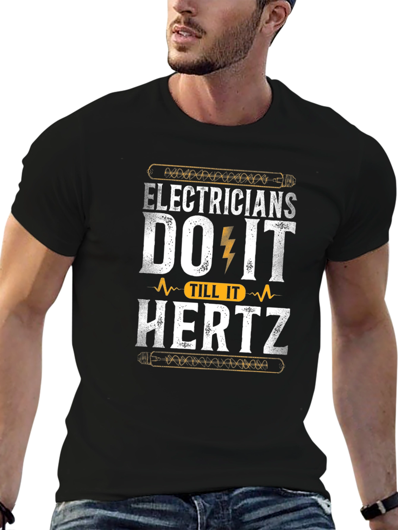 Black Electricians Do It Till It Hertz Black T-Shirt view 6
