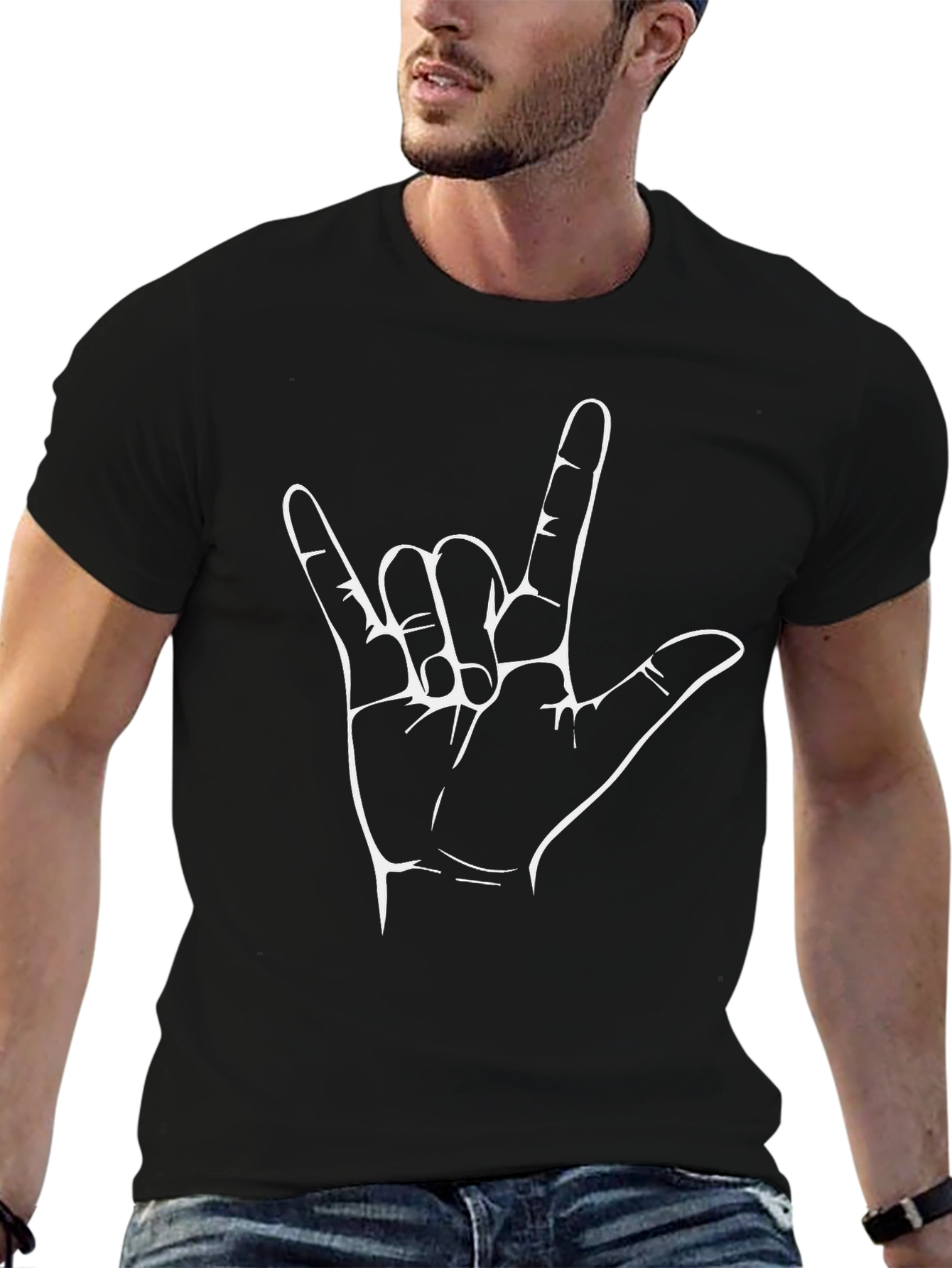 Black I Love You Hand Sign Graphic Tee - Black view 6