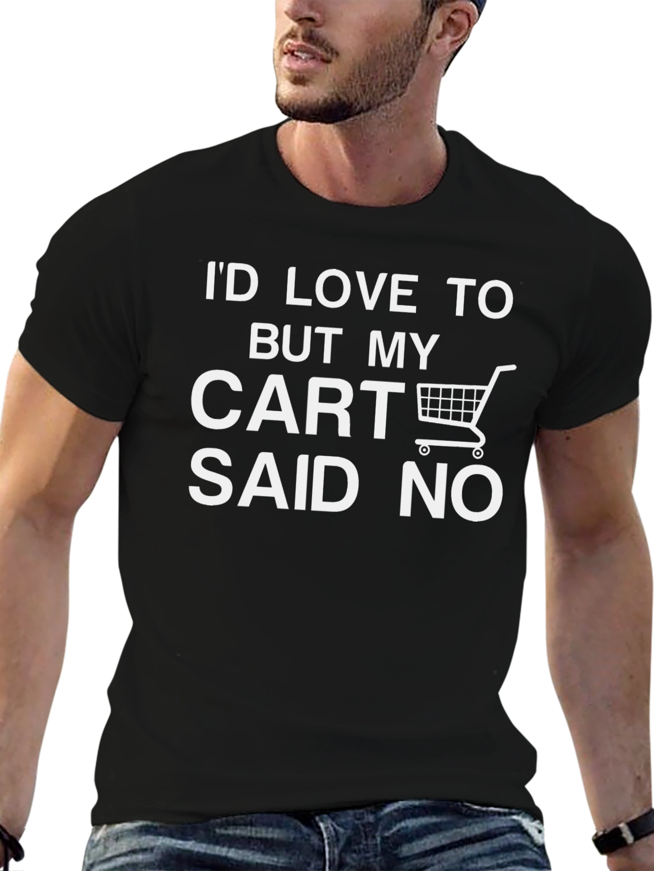 Black Funny 'Cart Said No' Black Graphic T-Shirt view 6