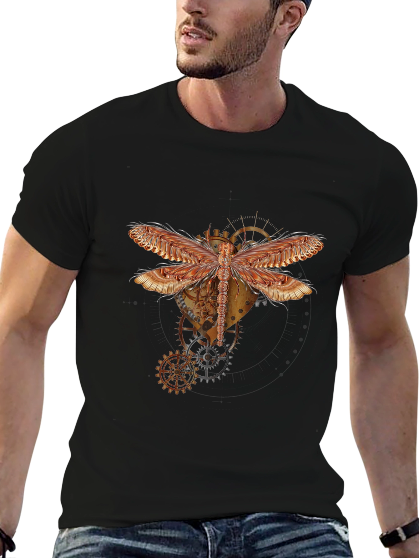 Black Steampunk Dragonfly Graphic Tee - Unique Design view 6