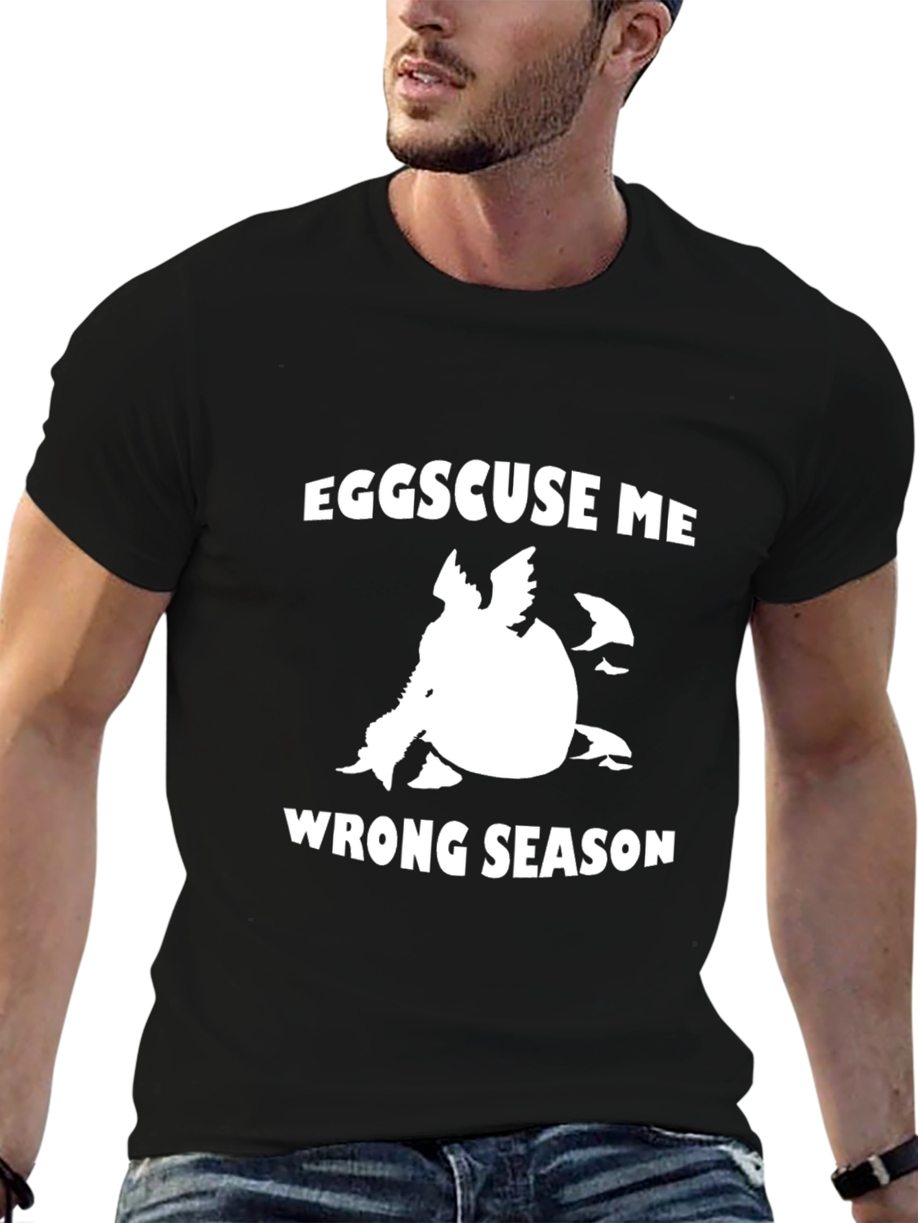 Black Eggscuse Me Wrong Season Black Graphic Tee view 6