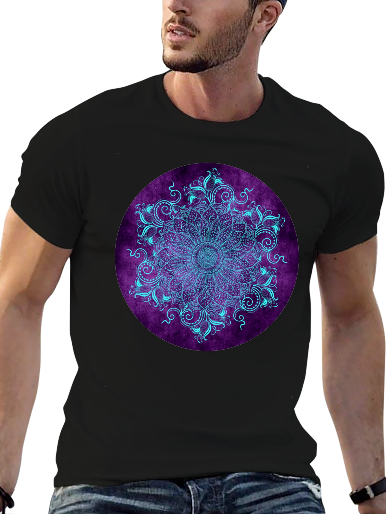 Black Mandala Print Black T-Shirt view 6