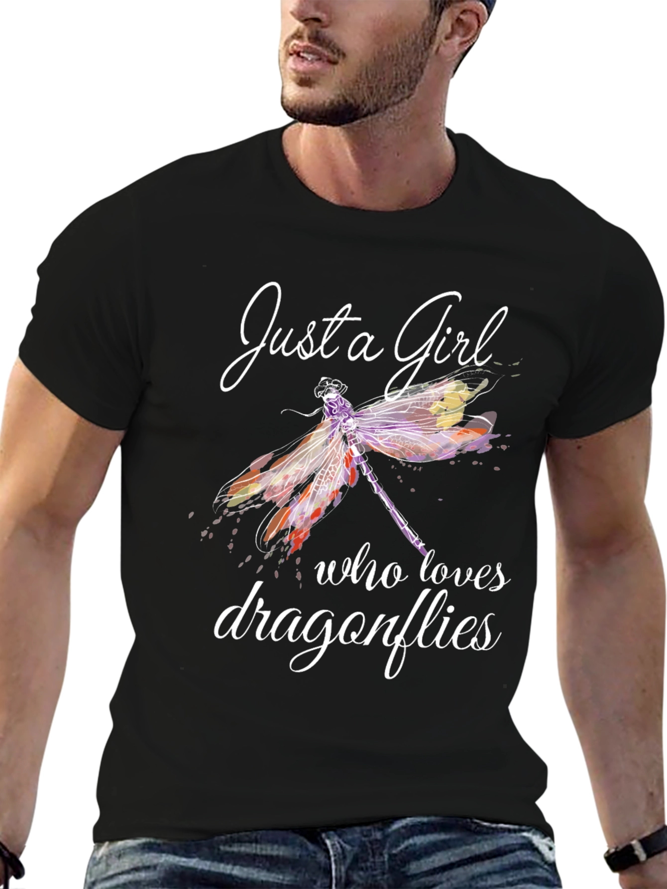 Black Just a Girl Who Loves Dragonflies Graphic Tee view 6