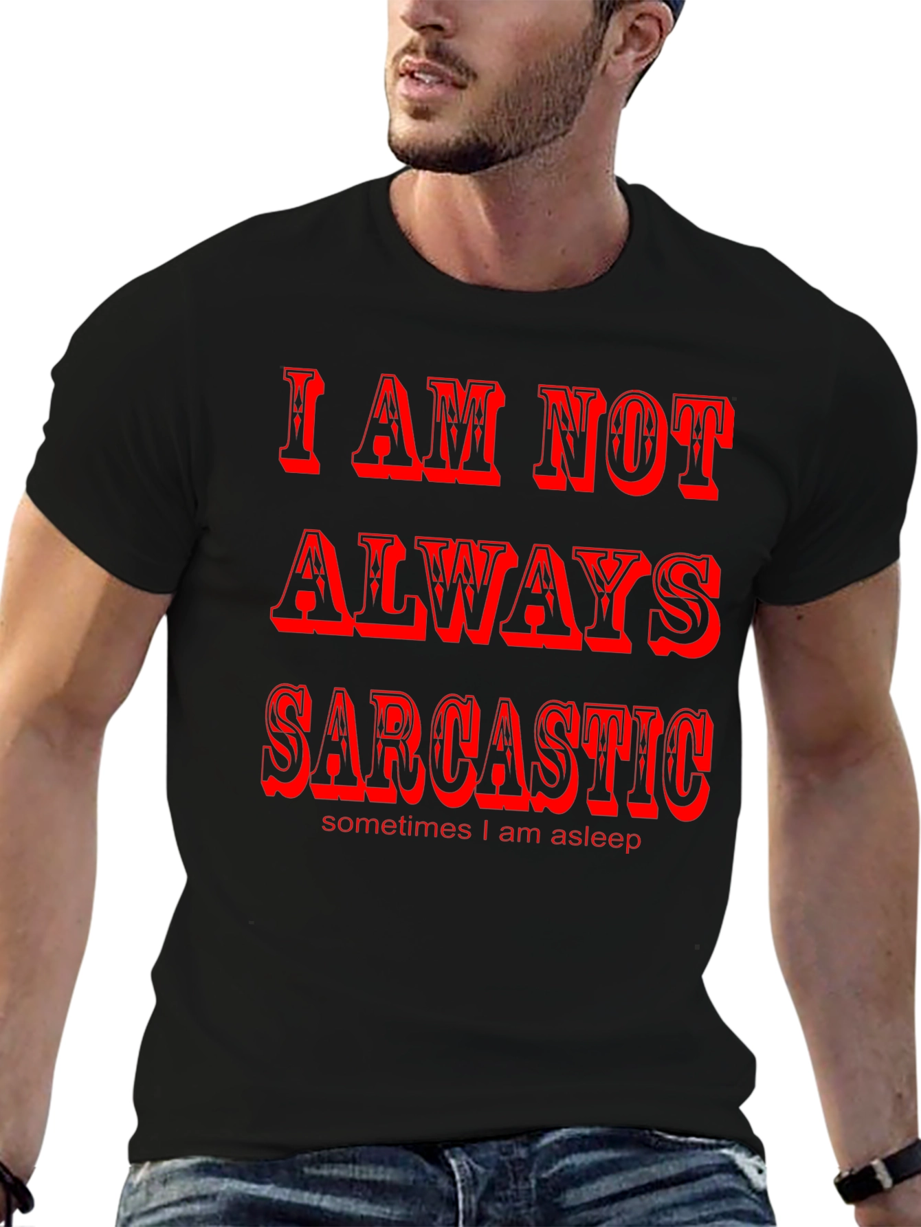 Black Sarcastic Humor Graphic Tee - Black view 6