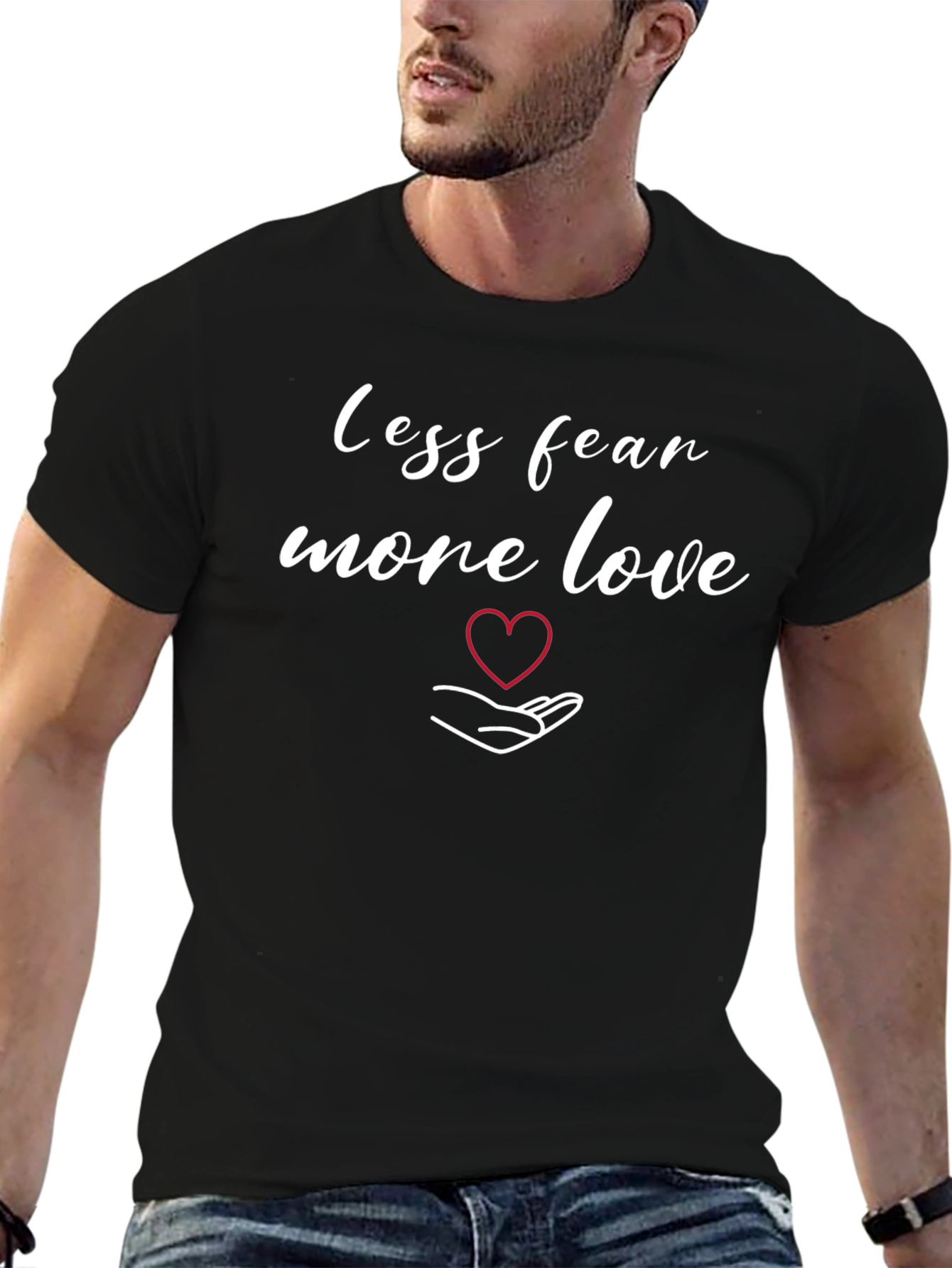Black Less Fear More Love Graphic T-Shirt view 6