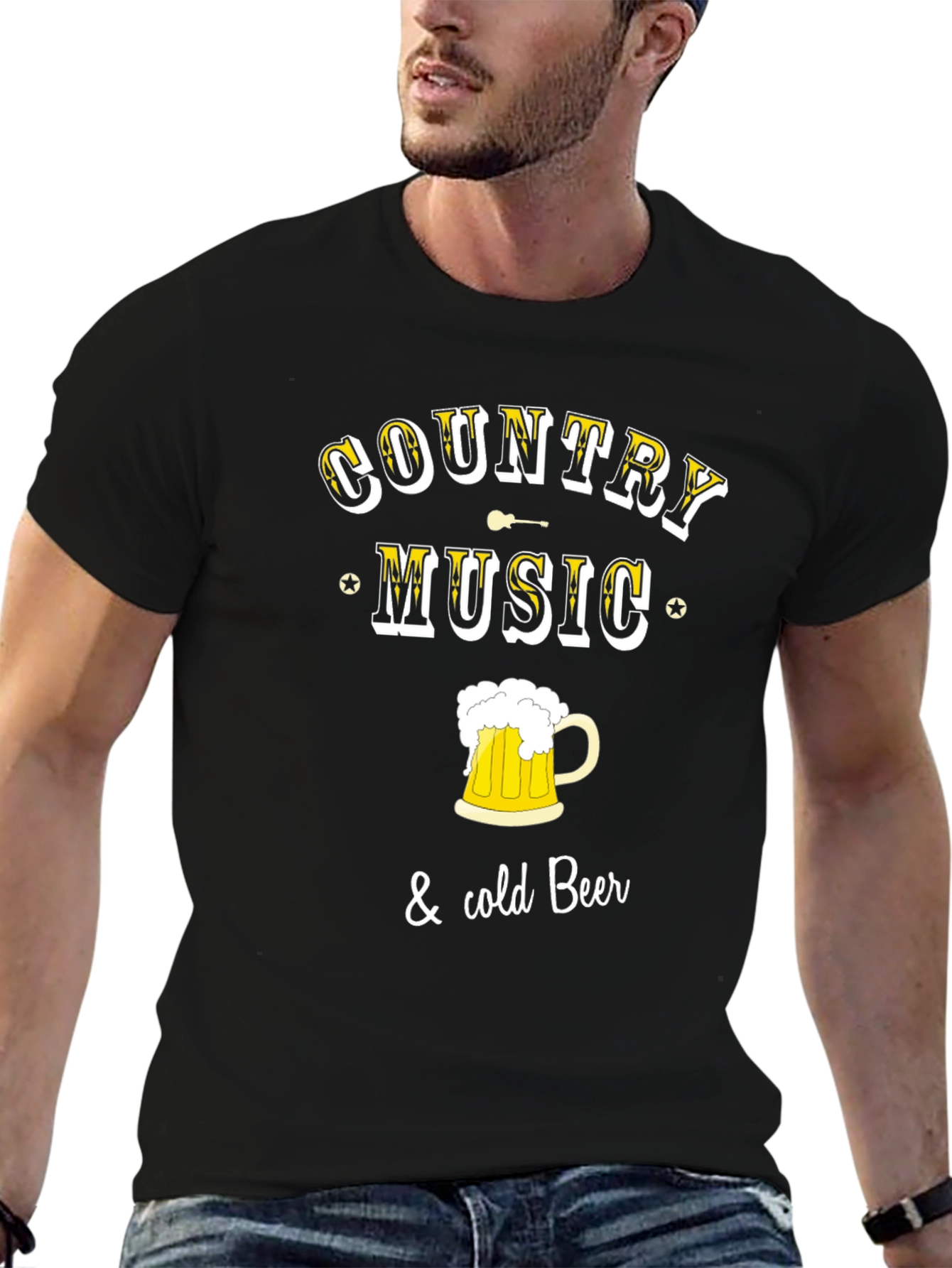 Black Country Music & Cold Beer Black Graphic T-Shirt view 6