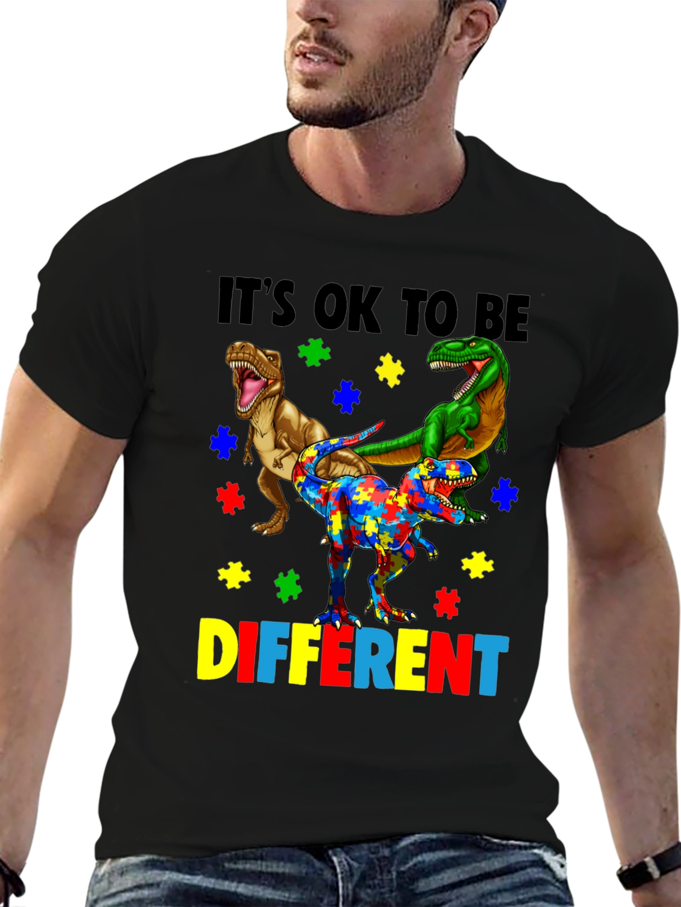 Black It's OK To Be Different Autism Awareness T-Shirt view 6