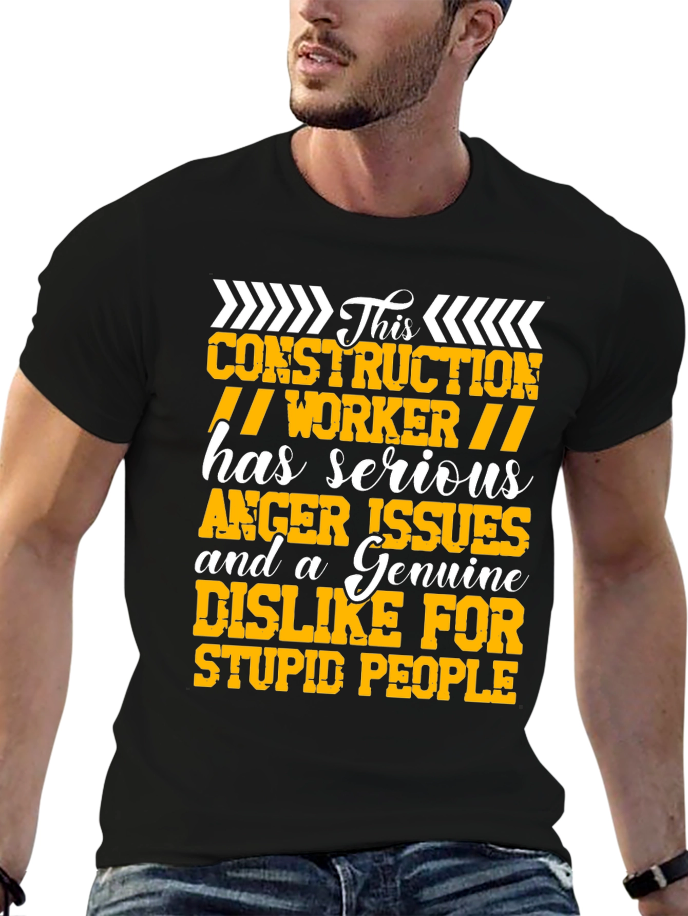 Black Construction Worker Serious Anger Issues Graphic Tee view 6