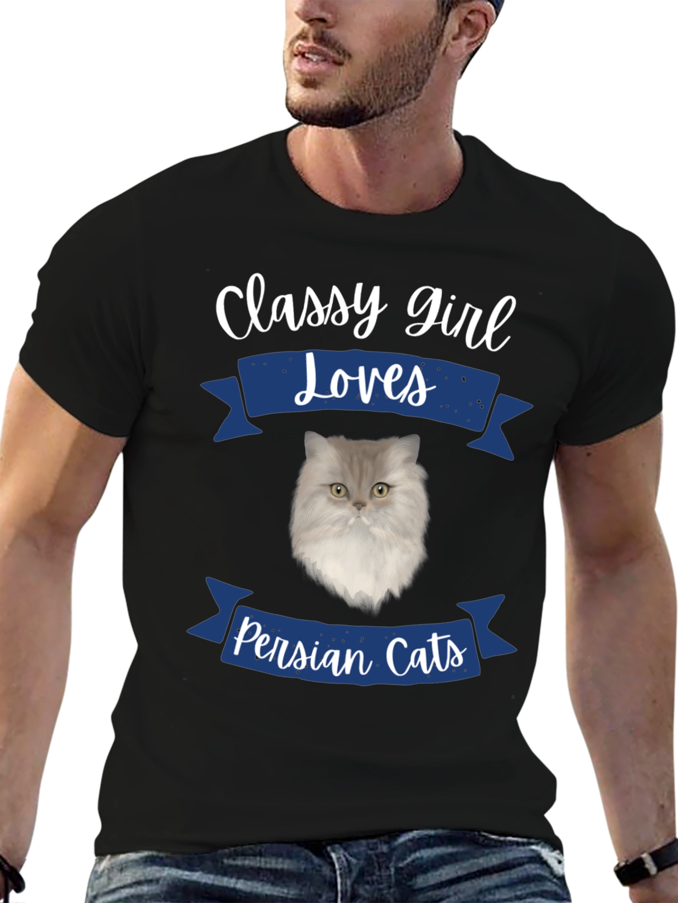 Black Classy Girl Loves Persian Cats T-Shirt view 6