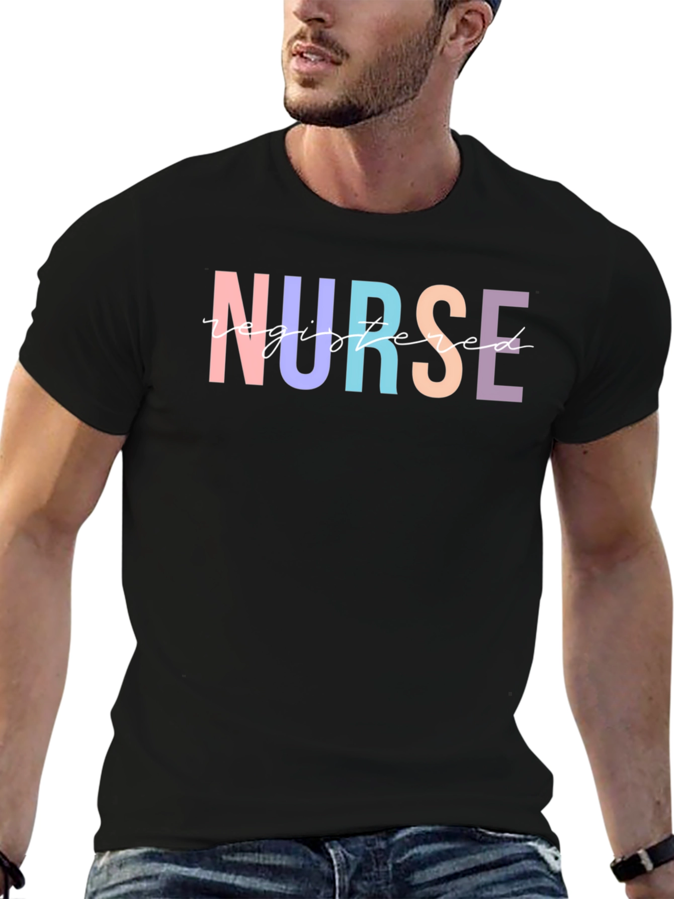 Black Registered Nurse Colorful Graphic T-Shirt view 6