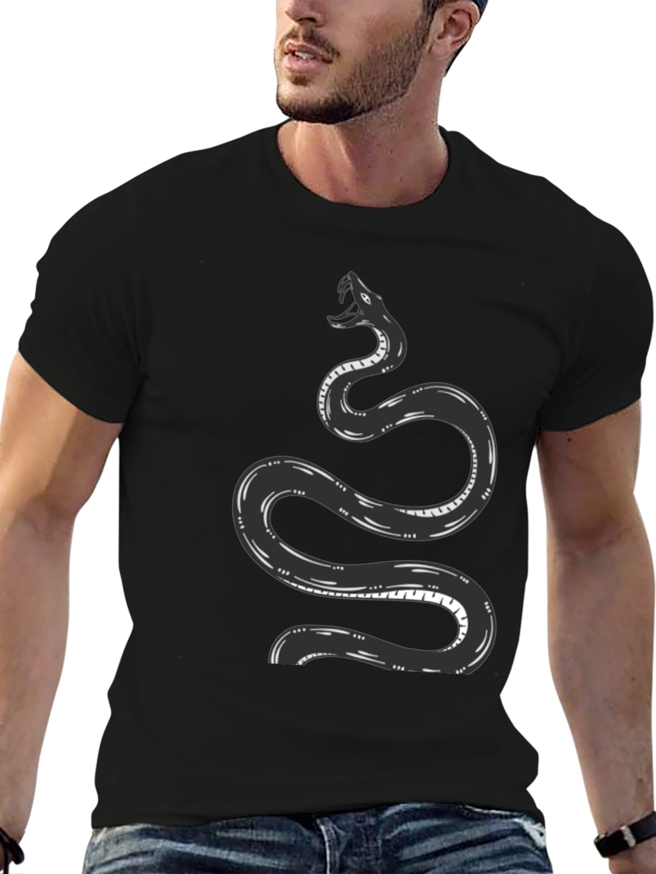 Black Snake Graphic Tee - Black Cotton T-Shirt view 6