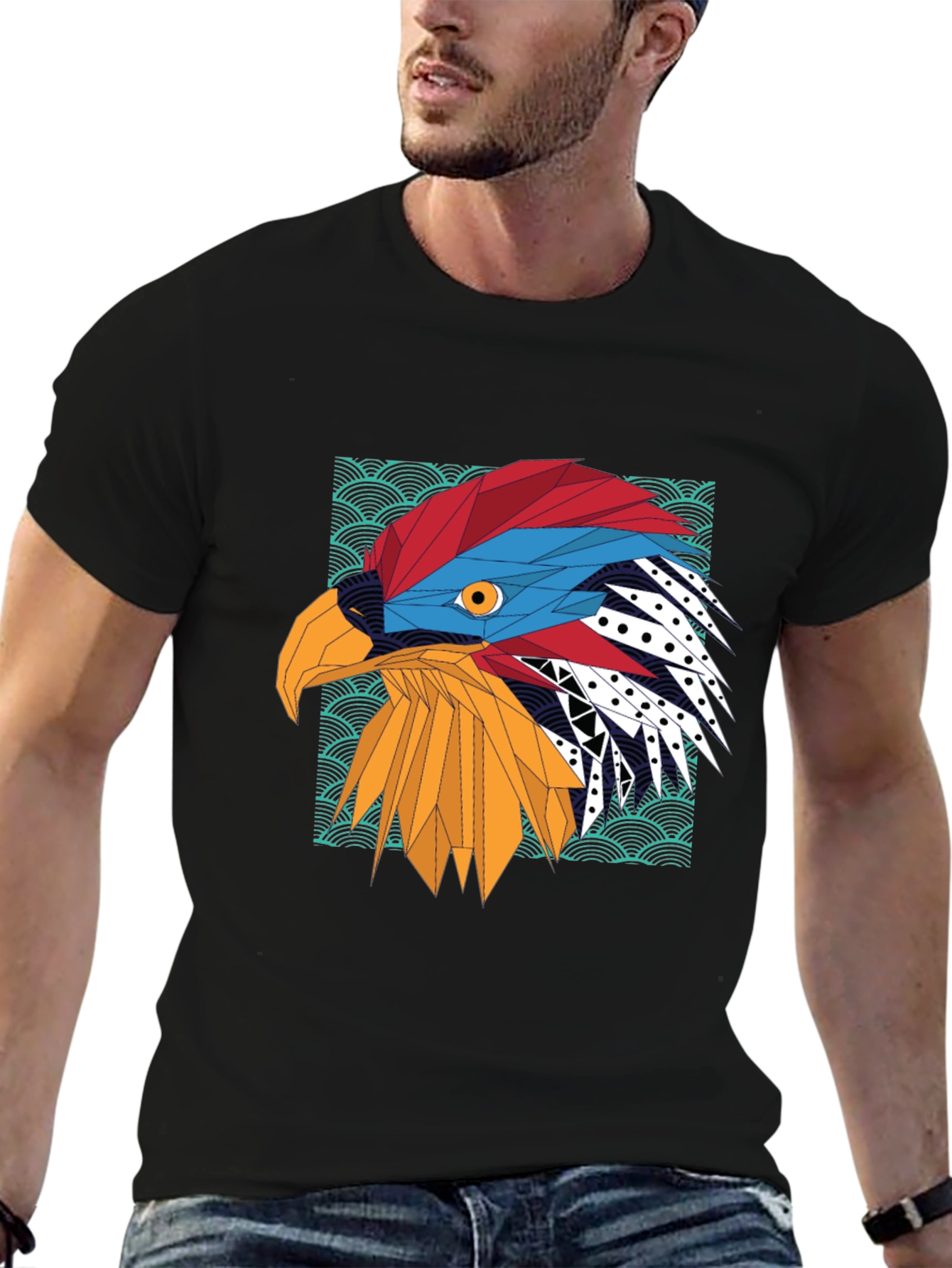 Black Geometric Eagle Graphic Tee - Stylish Men's T-Shirt view 6