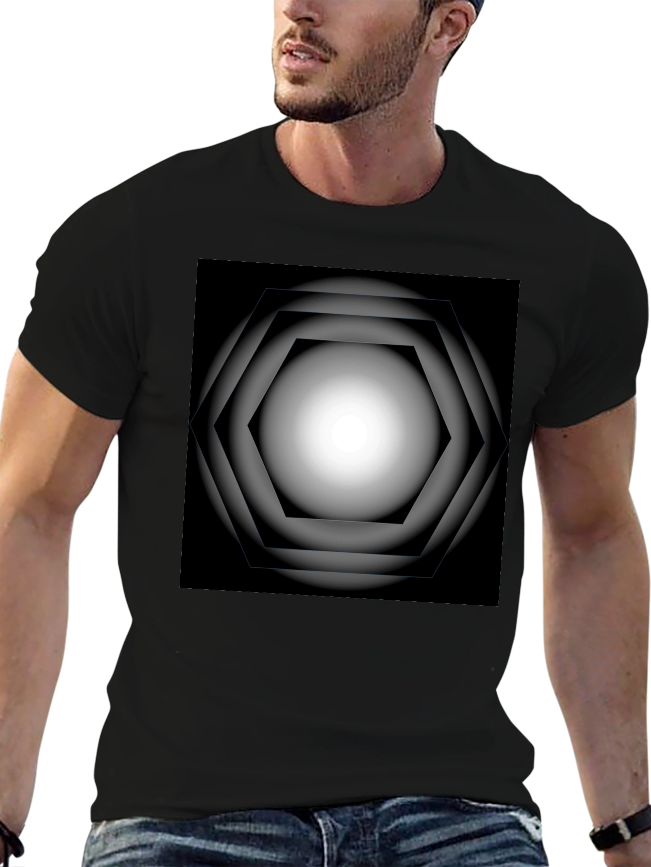 Black Geometric Gradient Graphic Tee view 6