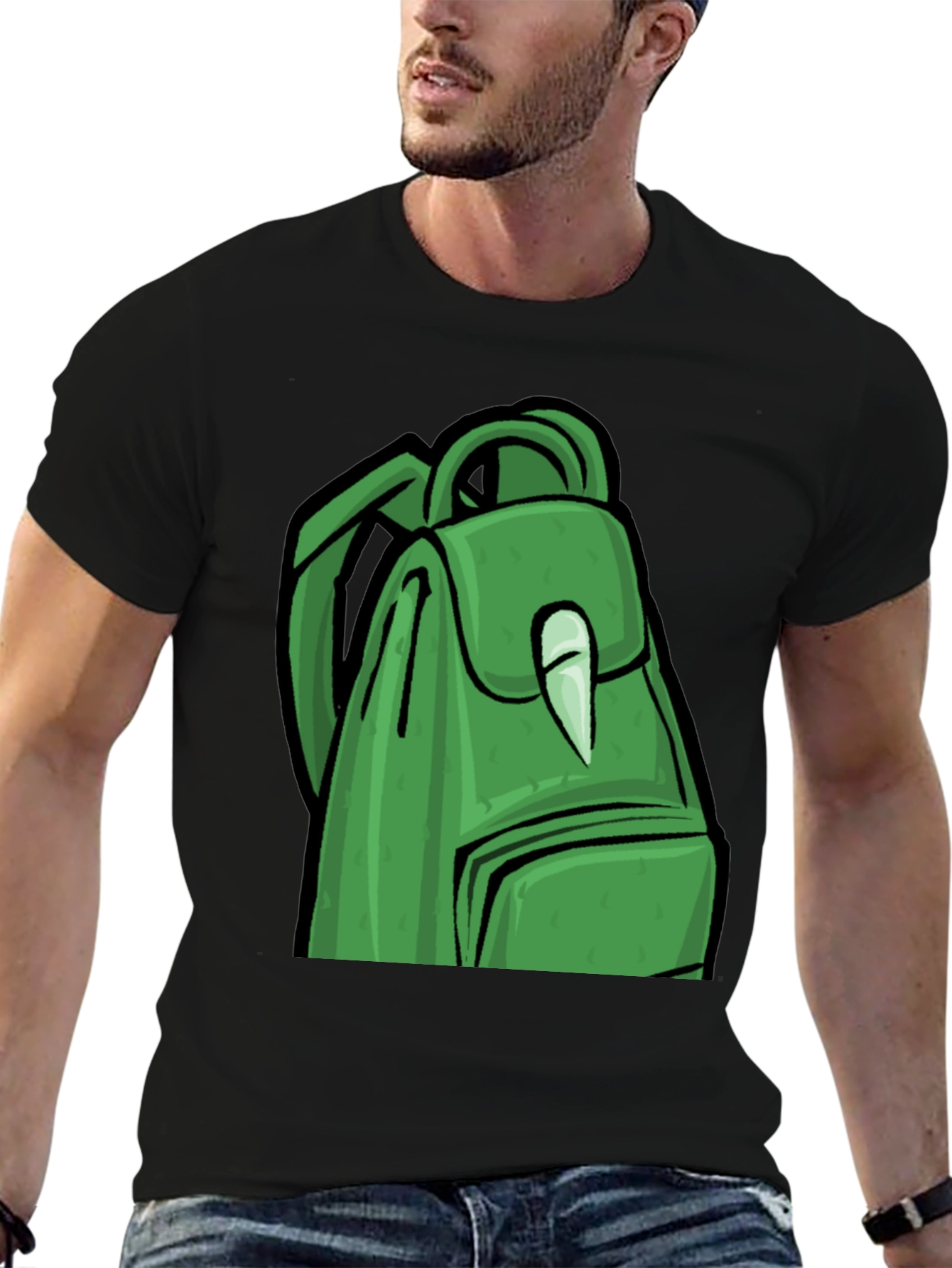 Black Green Backpack Graphic T-Shirt - Trendy Style view 6
