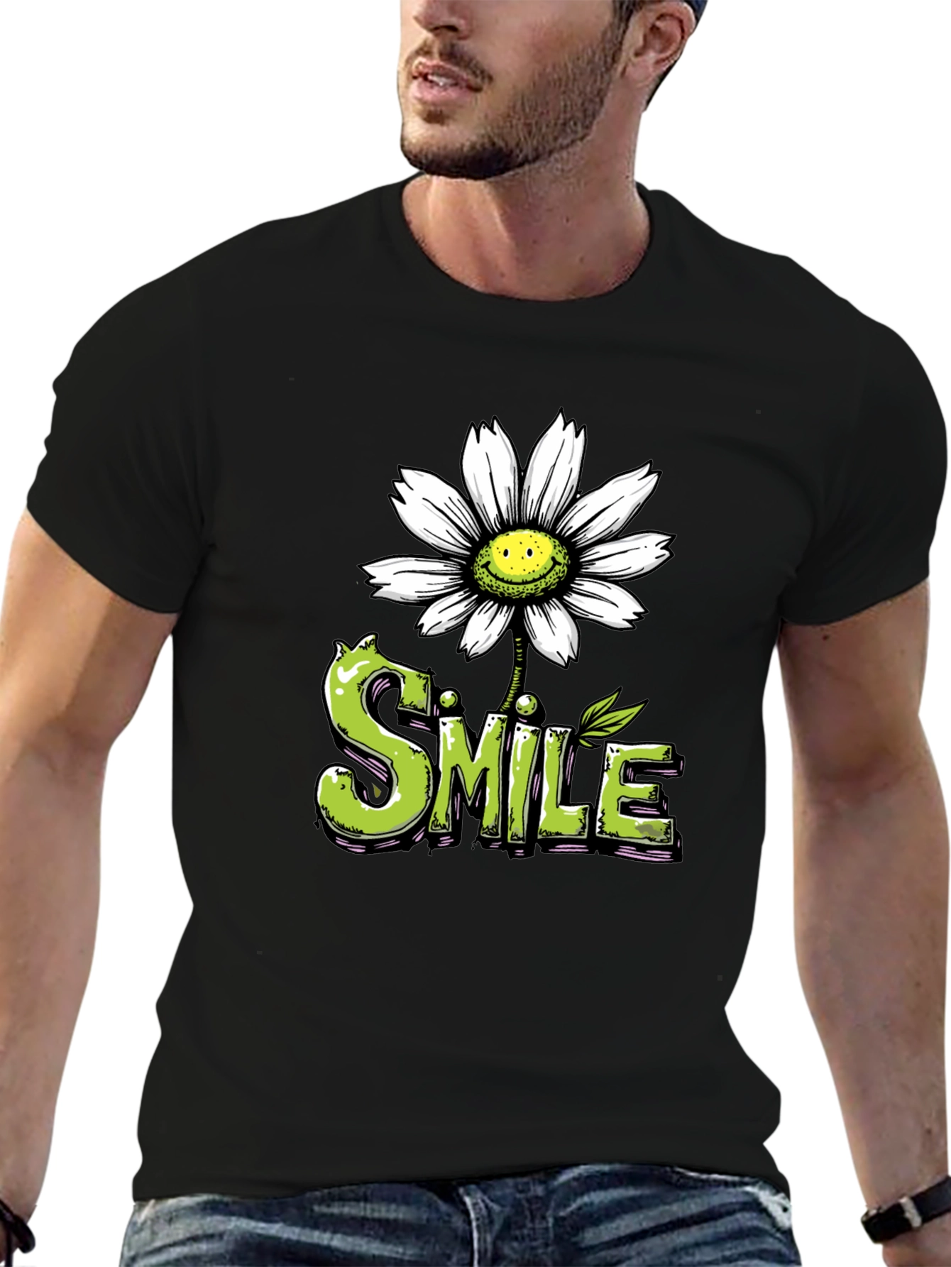 Black Smile Daisy Graphic Tee - Positive Vibes Shirt view 6