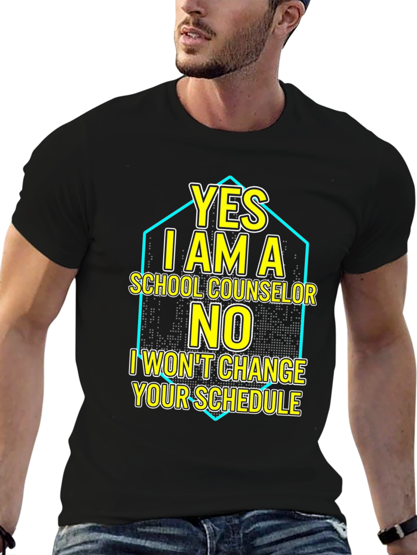 Black Funny School Counselor T-Shirt - Yes No Design view 6