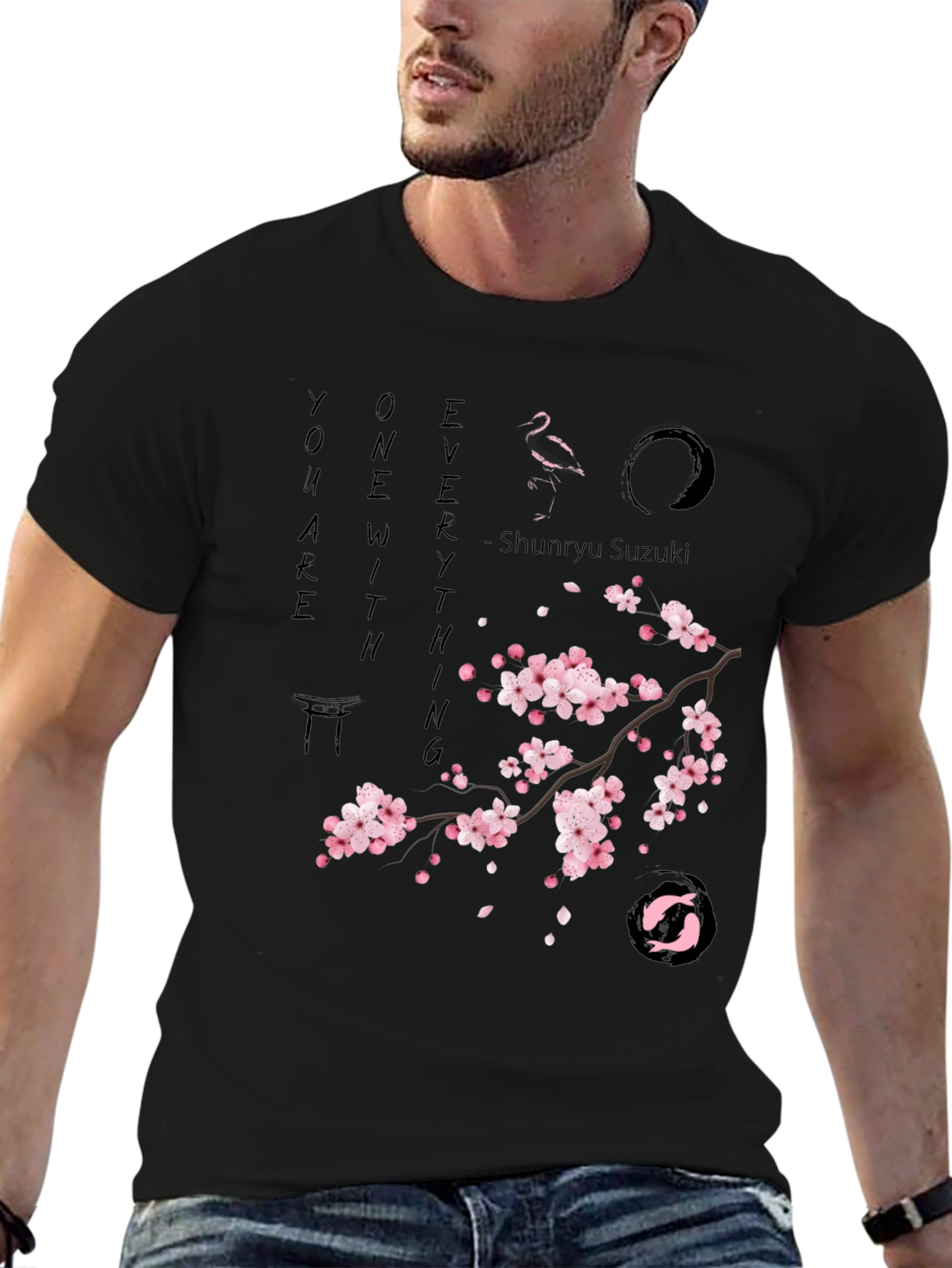 Black Zen Cherry Blossom Graphic T-Shirt - Unisex view 6