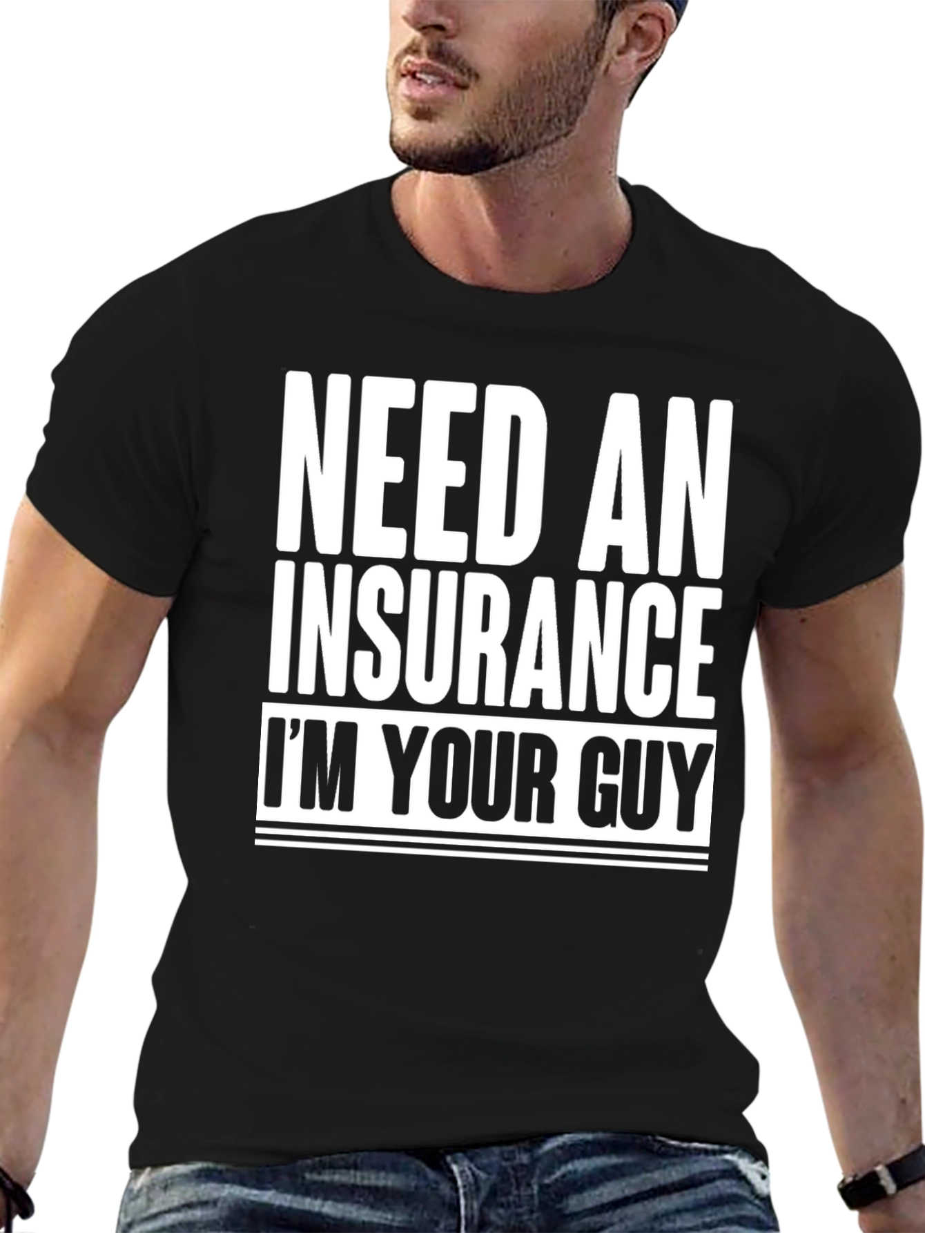 Black Insurance Guy T-Shirt - Black Cotton Tee view 6