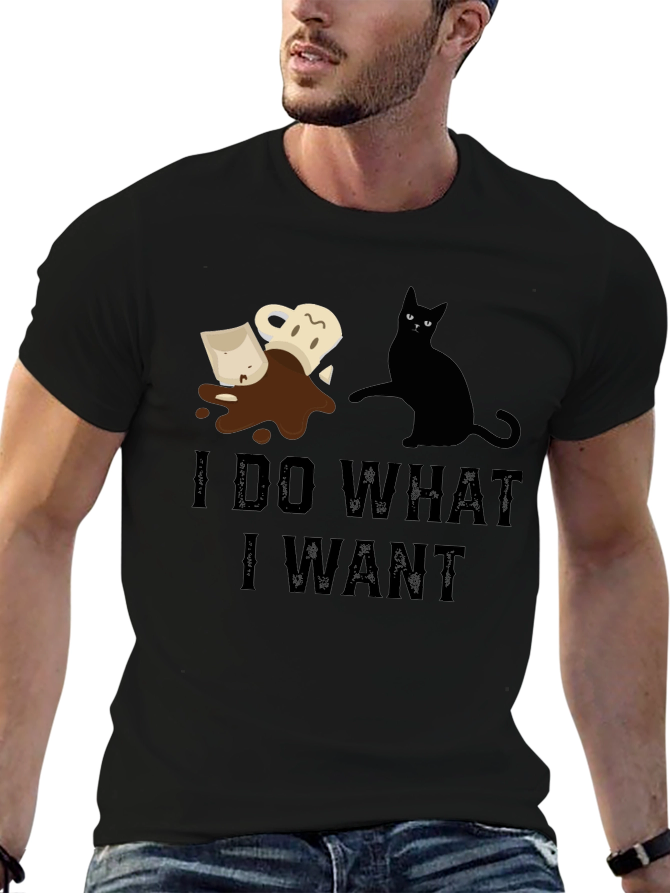 Black I Do What I Want Cat Coffee T-Shirt view 6