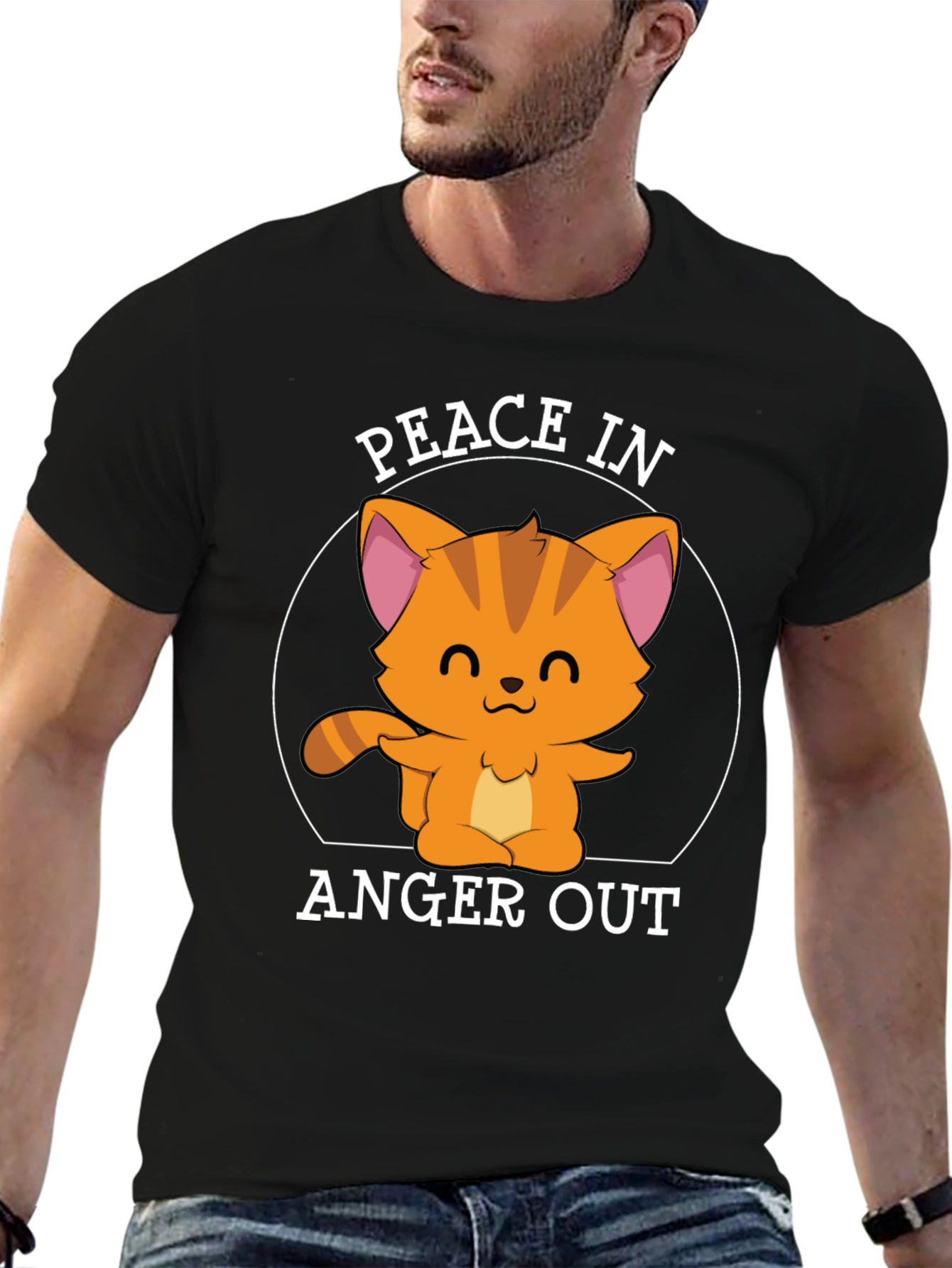 Black Peace In Anger Out Cat T-Shirt view 6