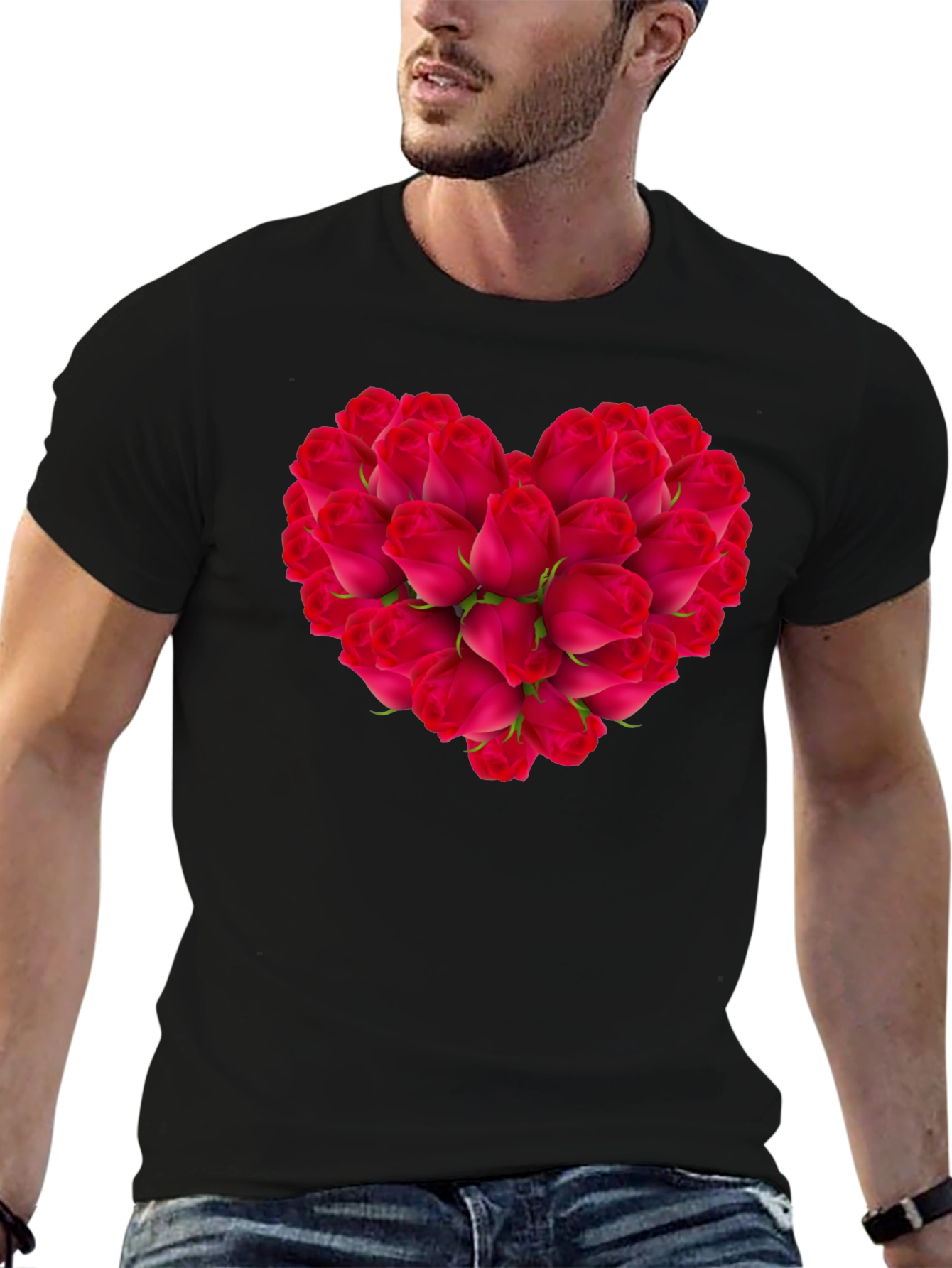 Black Rose Heart Black T-Shirt - Romantic Floral Tee view 6
