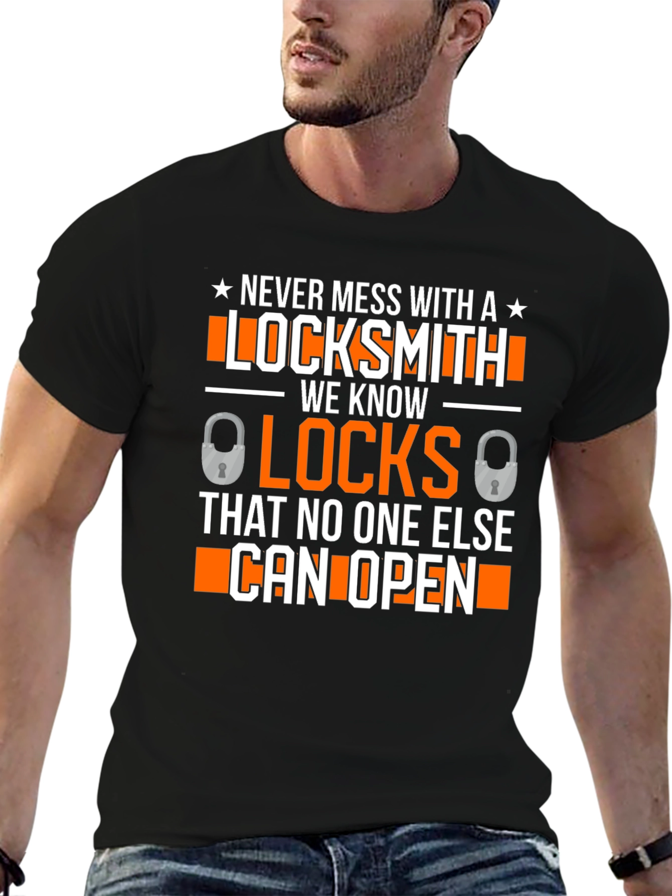 Black Locksmith Graphic T-Shirt - Never Mess With a Locksmith! view 6