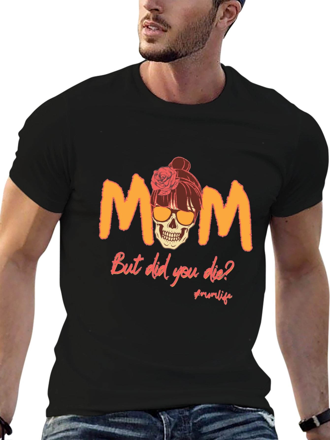 Black Funny Mom Skull Graphic T-Shirt view 6