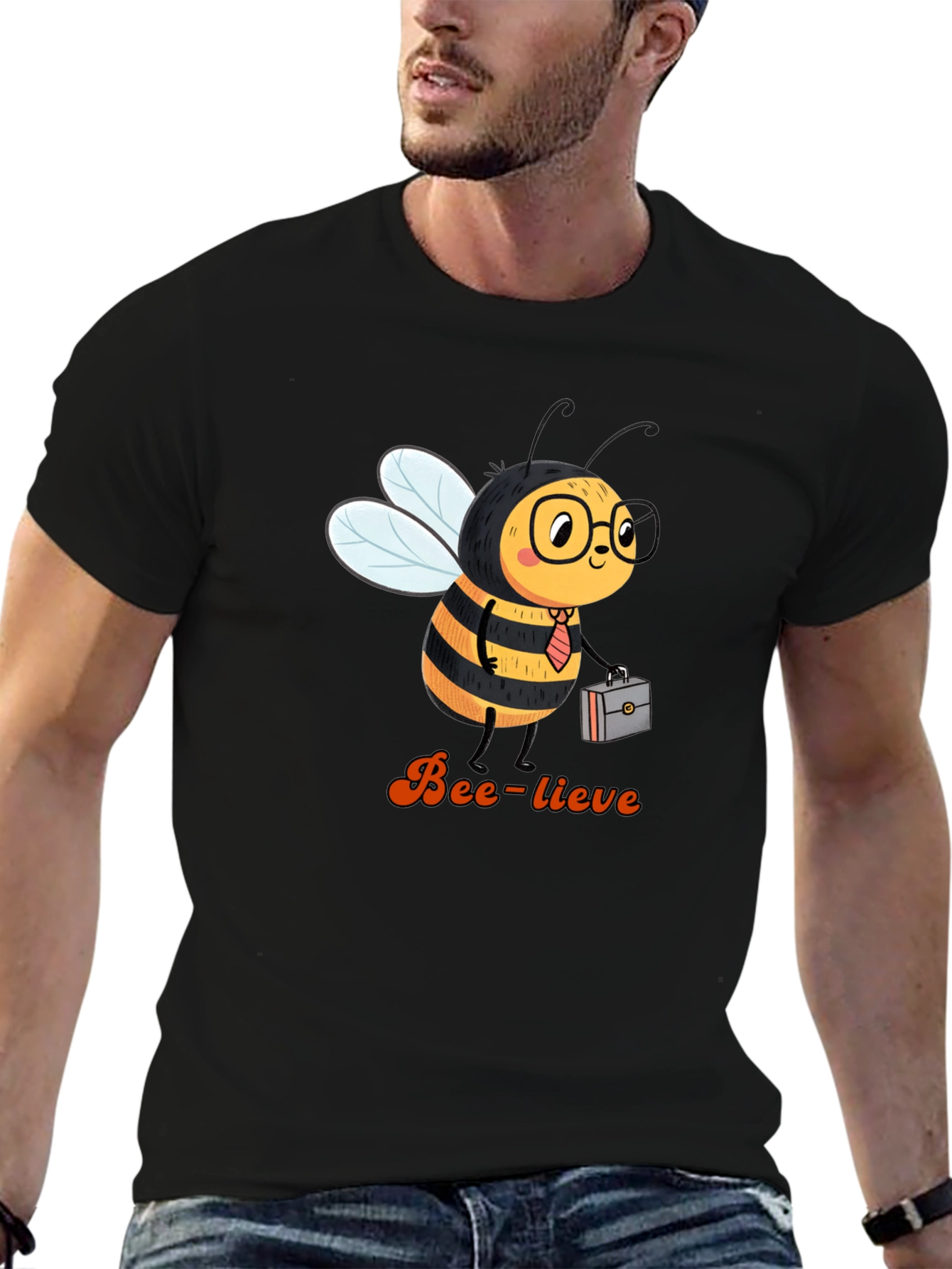 Black Bee-lieve Graphic Tee - Black Cotton T-Shirt view 6