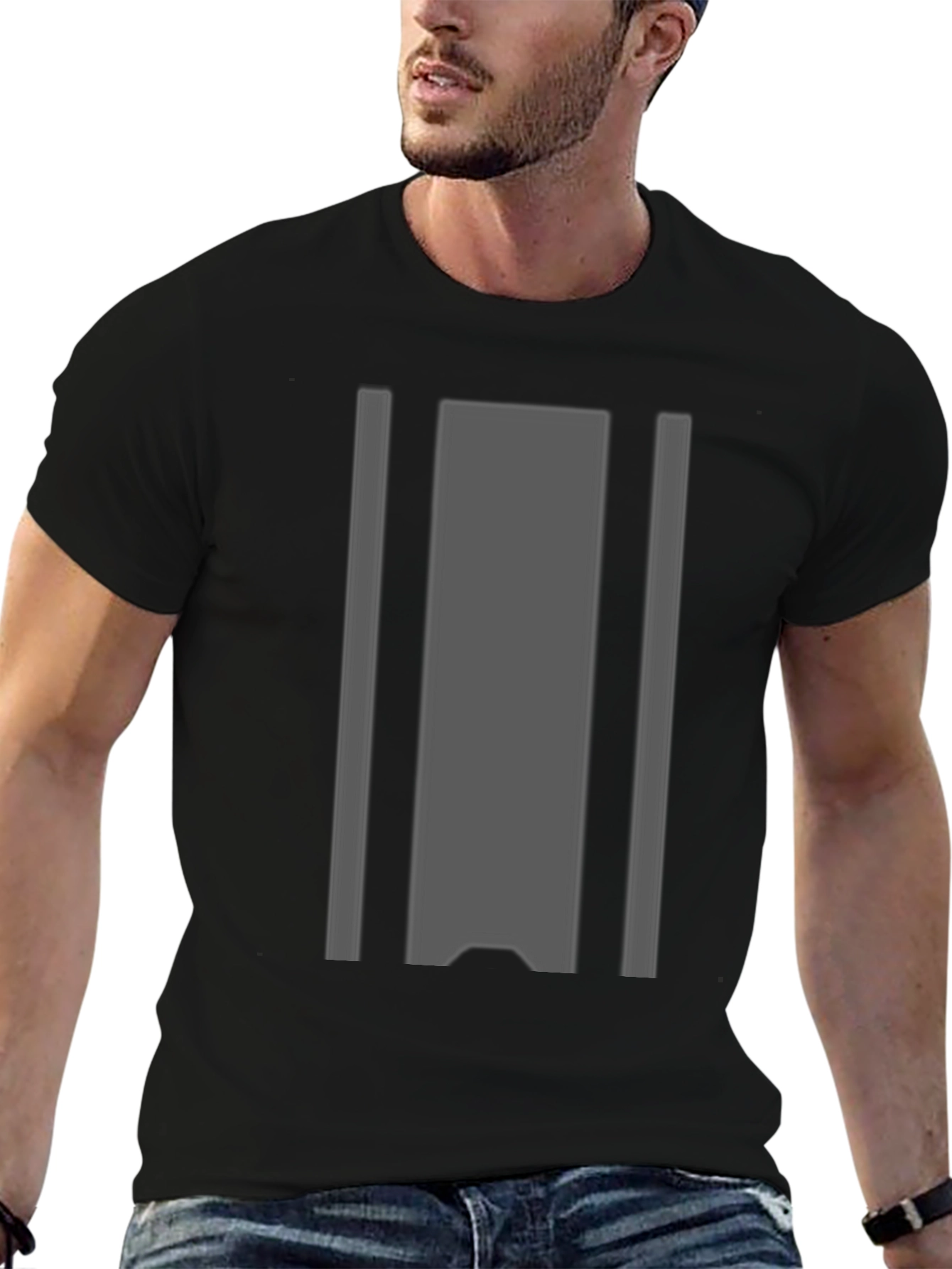 Black Gray Striped Graphic Tee - Modern Casual Style view 6
