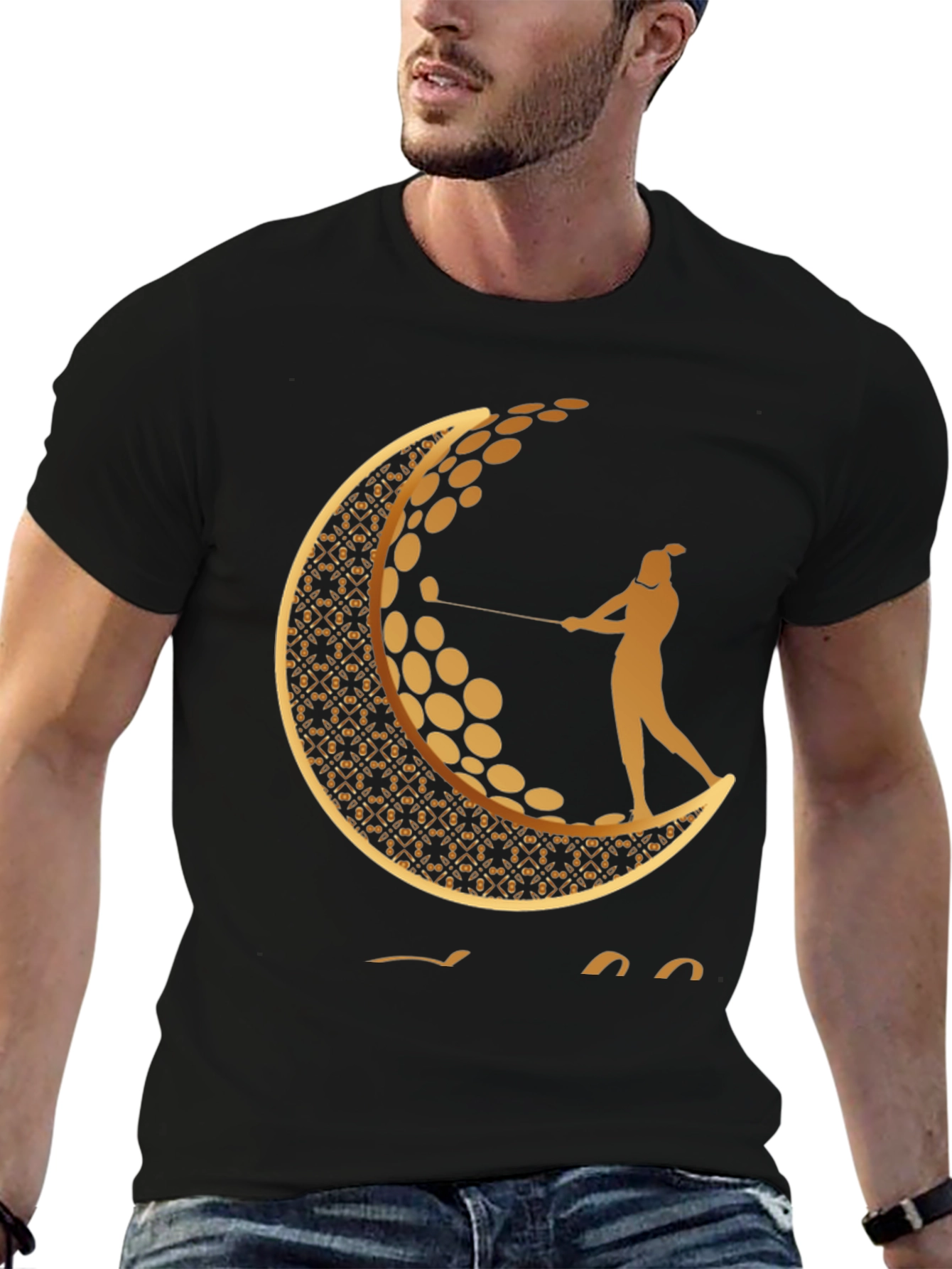 Black Golf Moon Tee - Unique Graphic Print Shirt view 6