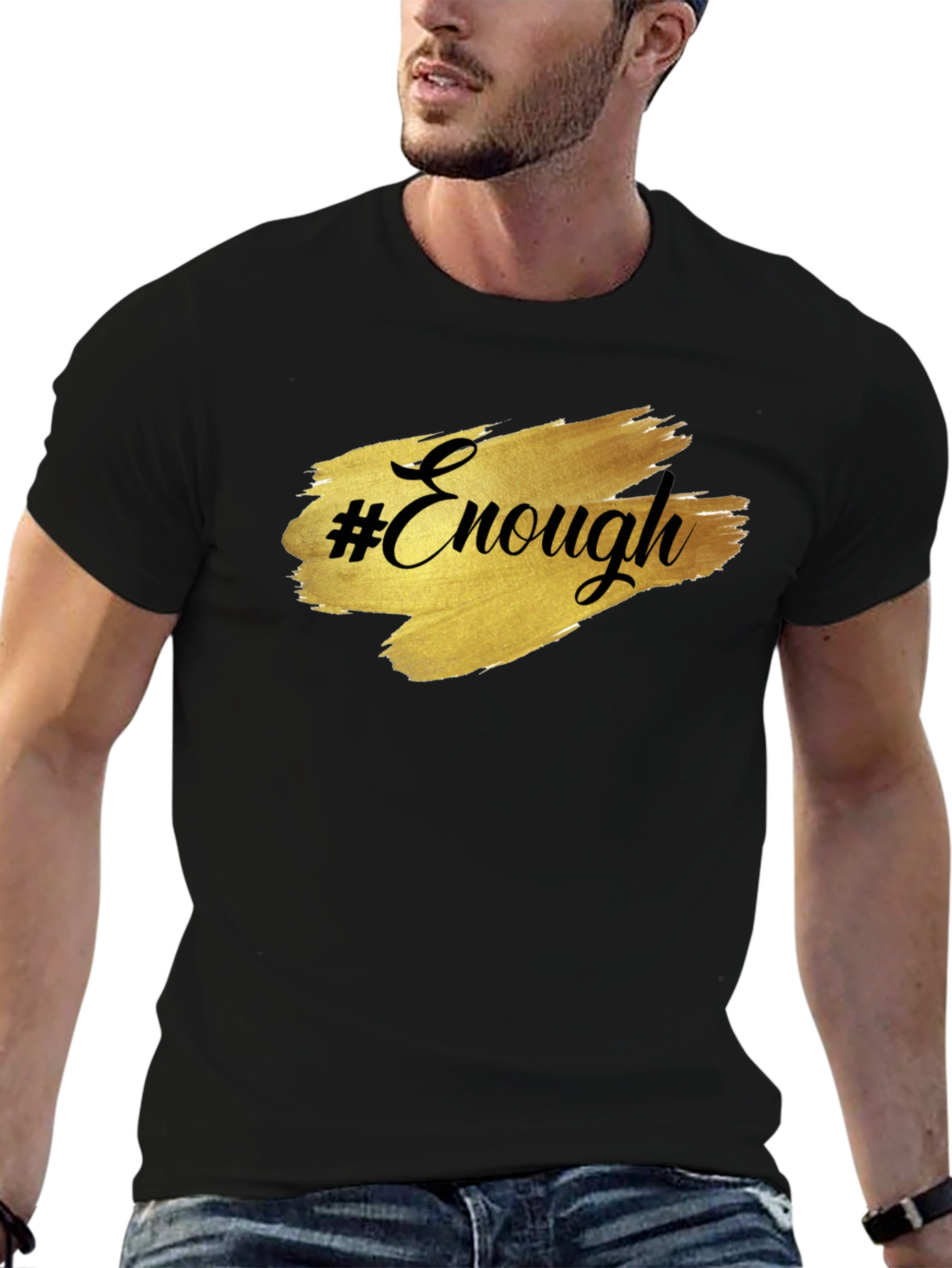 Black "Enough" Graphic Tee - Black Unisex Short Sleeve T-Shirt view 6